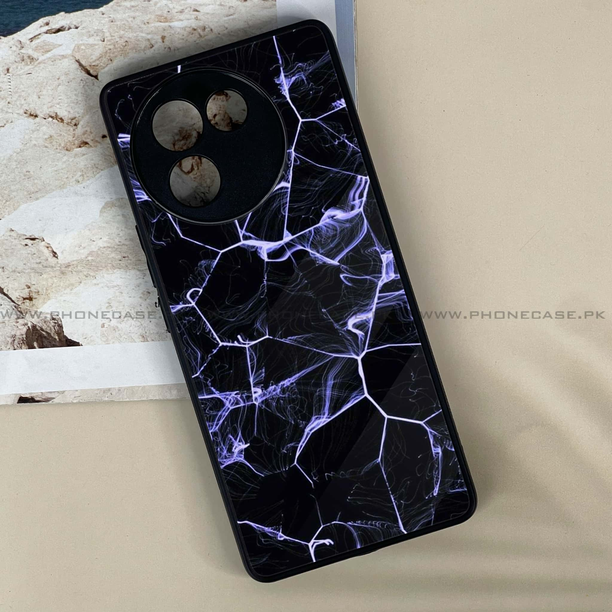 Vivo V30E - Black Marble Series - Premium Printed Metal soft Bumper shock Proof Case