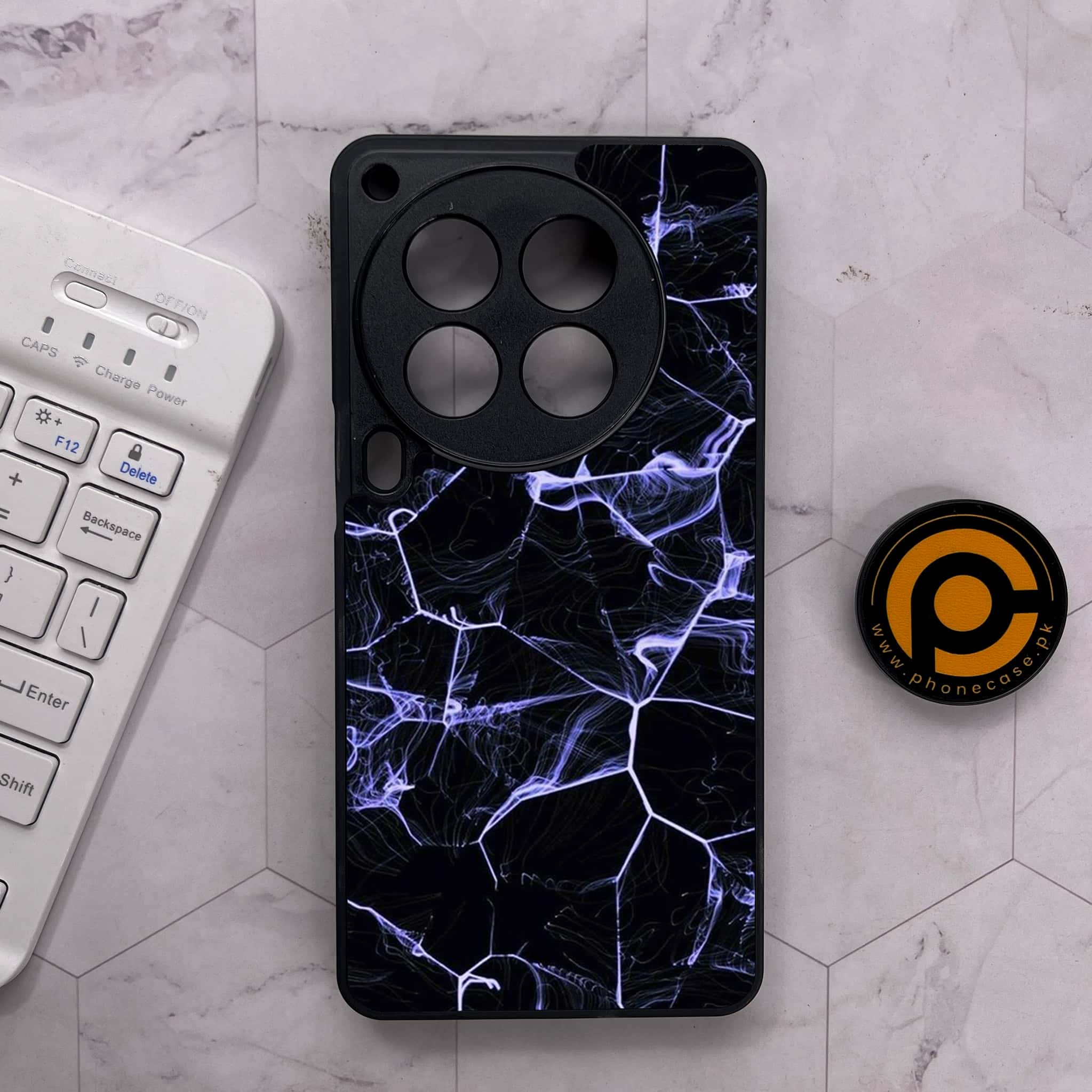 Tecno Camon 30 Premier - Black Marble Series - Premium Metal Printed soft Bumper shock Proof Case
