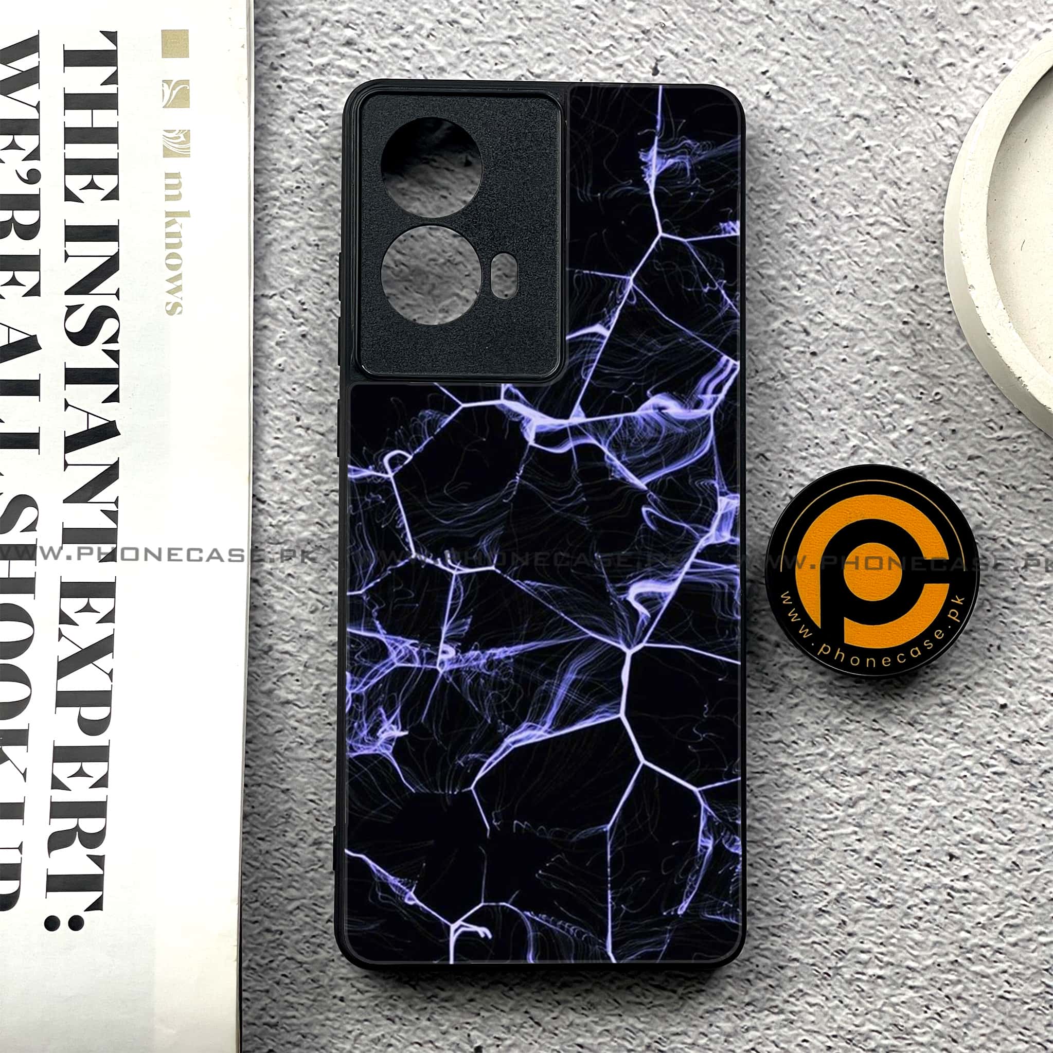 Moto G85 - Black Marble Series - Premium Printed Glass soft Bumper shock Proof Case
