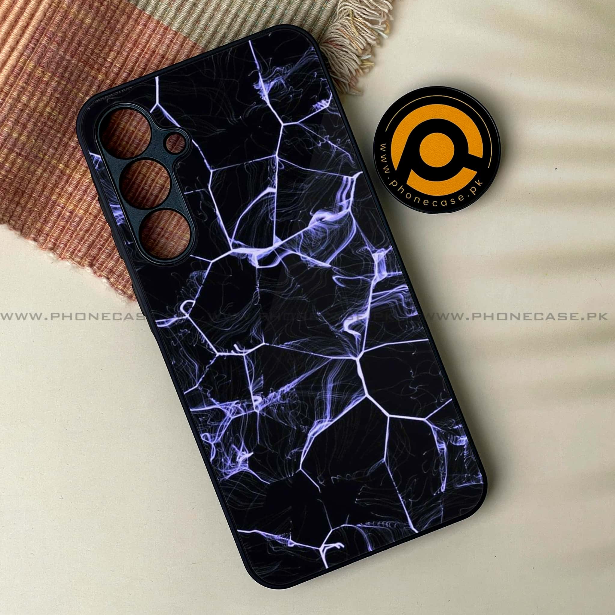 Samsung Galaxy A25 - Black Marble Series - Premium Printed Glass soft Bumper shock Proof Case