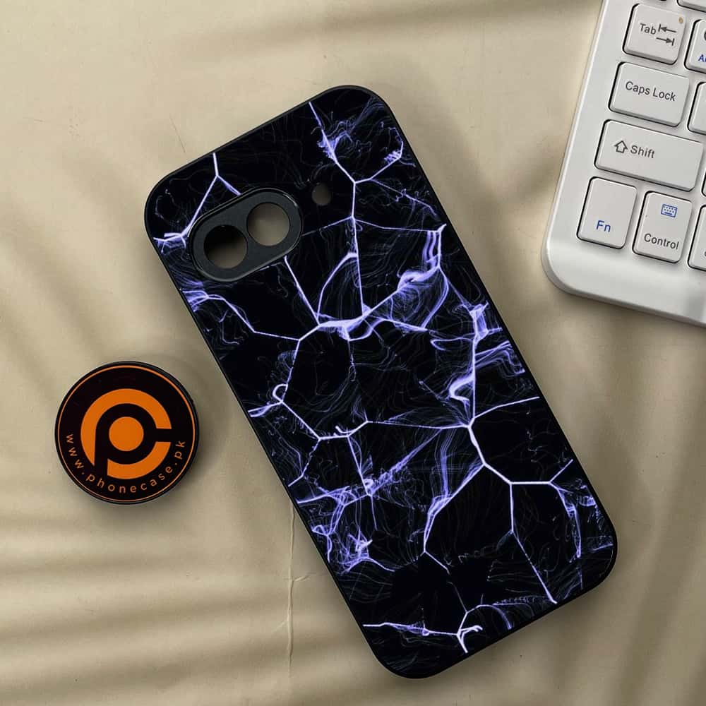 Google Pixel 9a - Black Marble Series - Premium Metal Printed soft Bumper Shock Proof Case