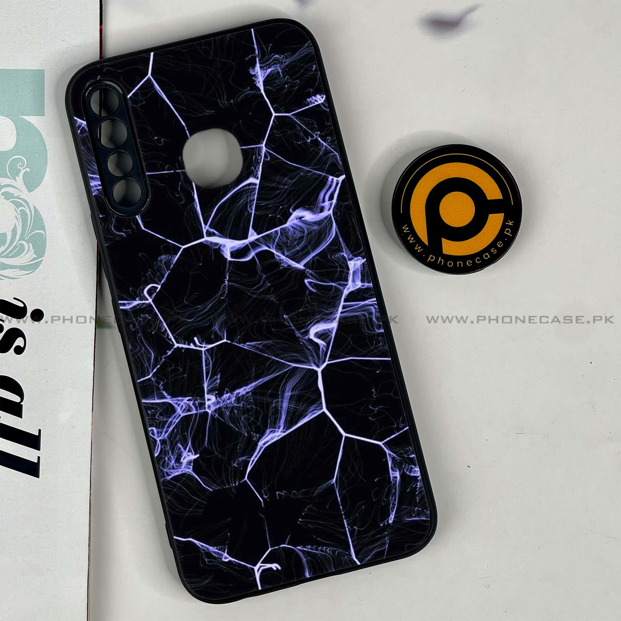 Infinix Hot 8 Lite - Black Marble Series - Premium Printed Glass soft Bumper shock Proof Case