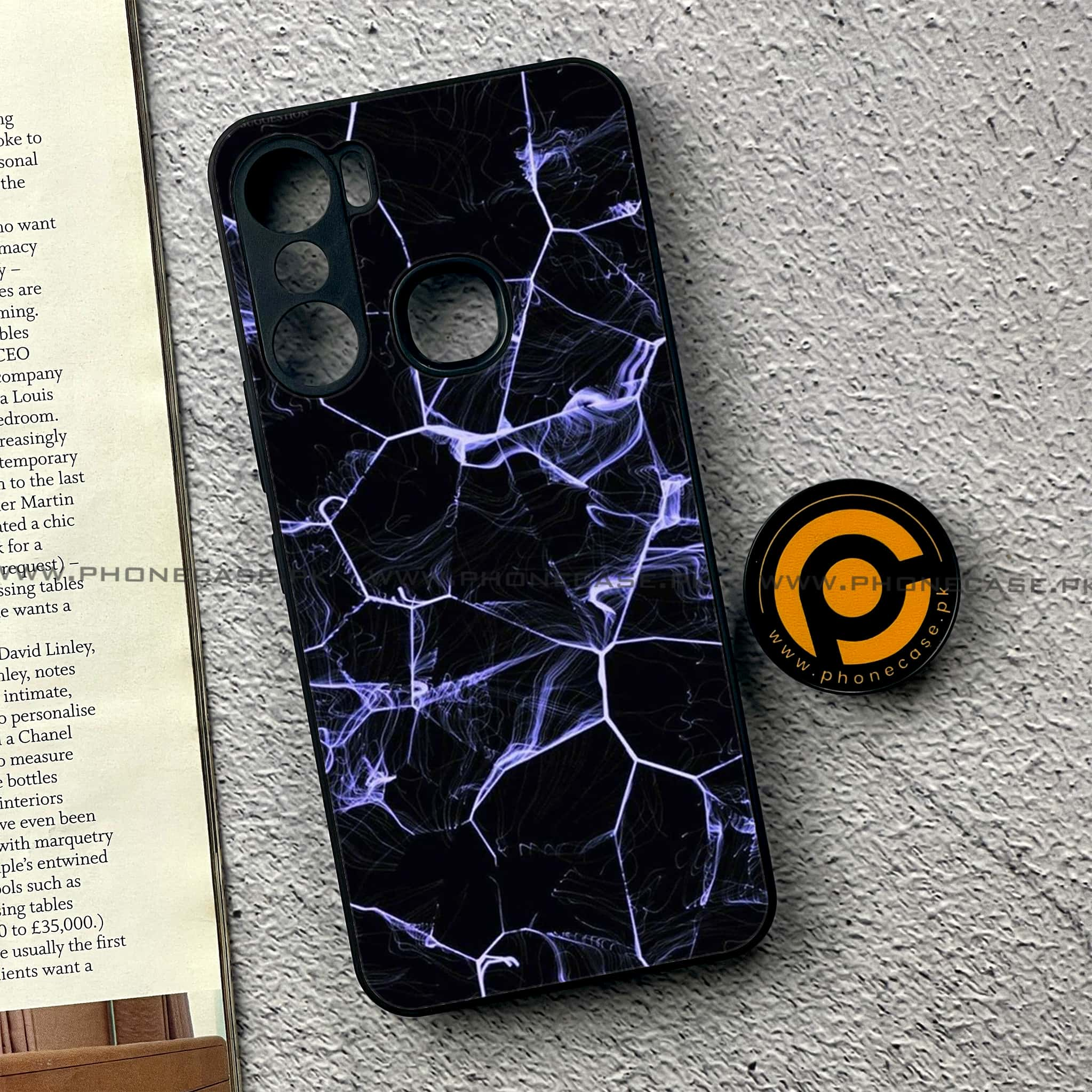 Infinix Hot 12 Pro - Black Marble Series - Premium Printed Glass soft Bumper shock Proof Case