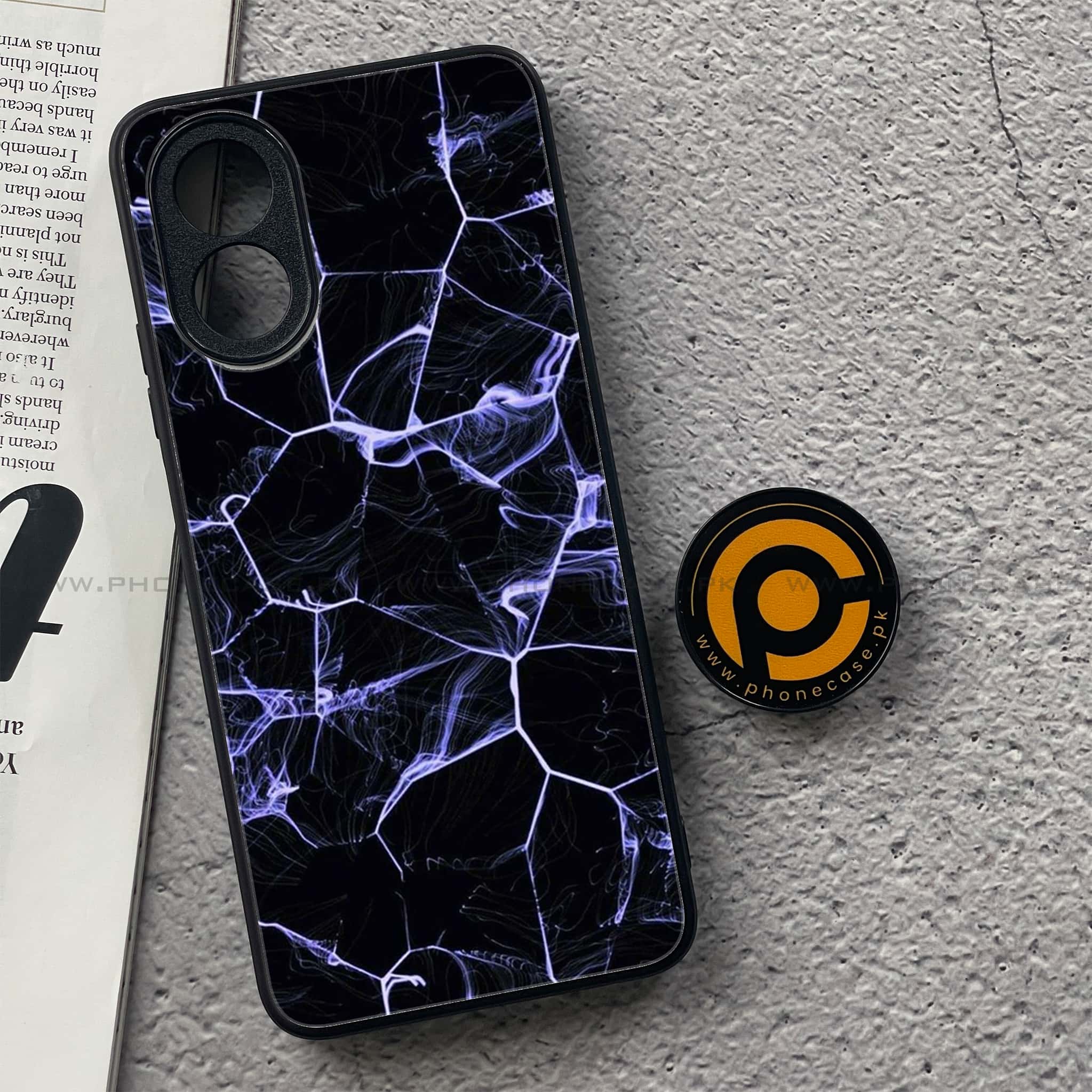 Oppo A18 4G - Black Marble Series - Premium Printed Glass soft Bumper shock Proof Case