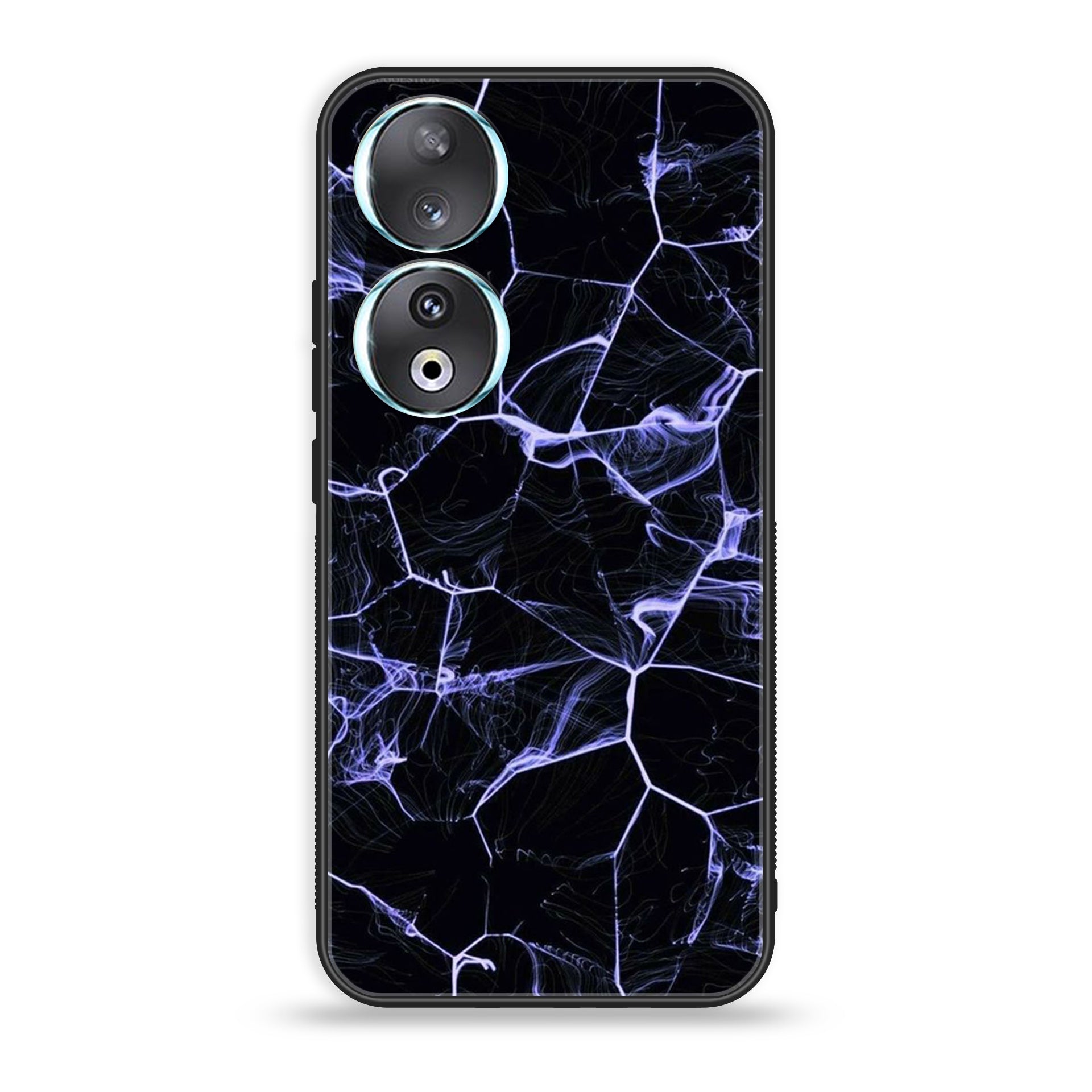 Huawei Honor 90 - Black Marble Series - Premium Printed Glass soft Bumper shock Proof Case