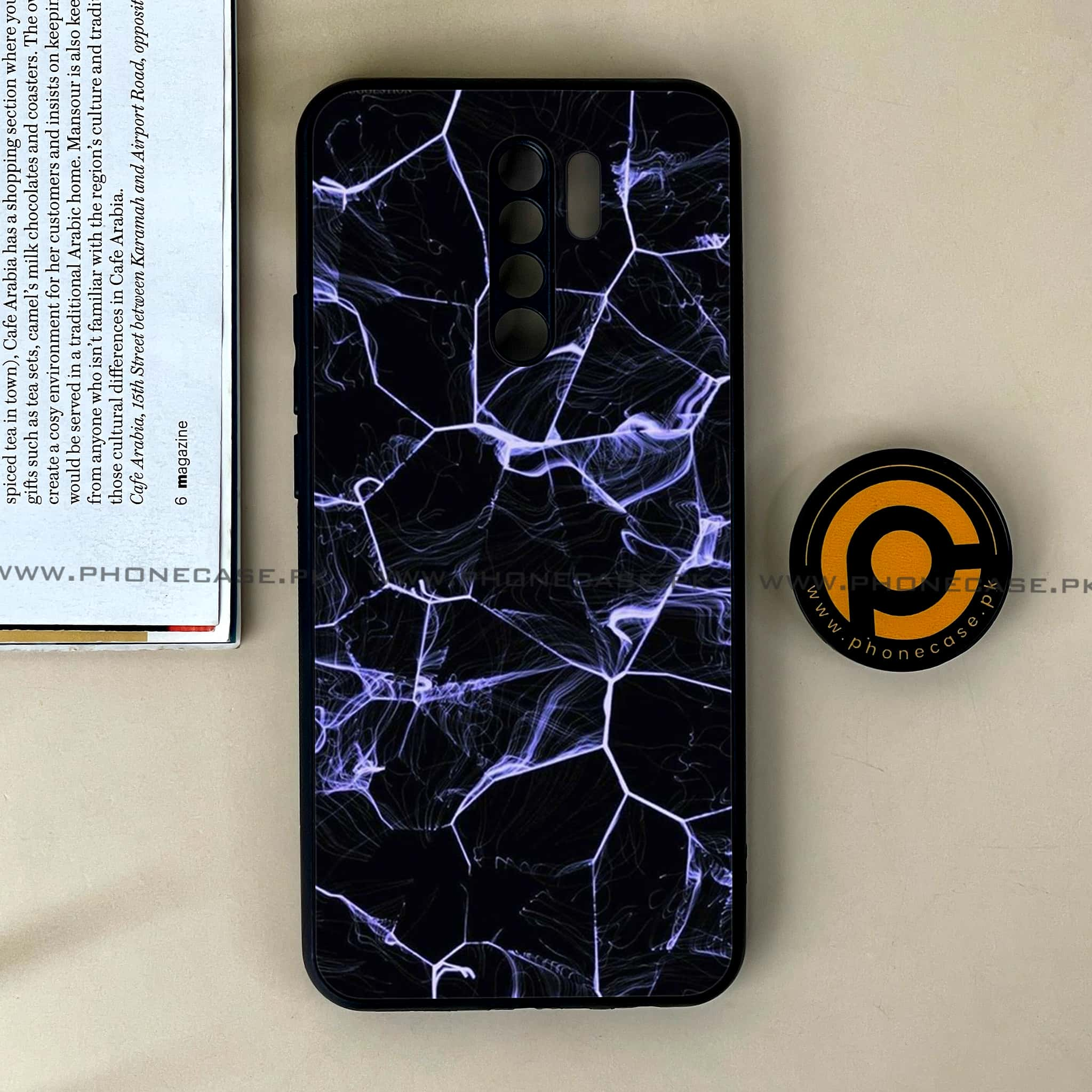 Xiaomi Redmi 9 - Black Marble Series - Premium Printed Glass soft Bumper shock Proof Case