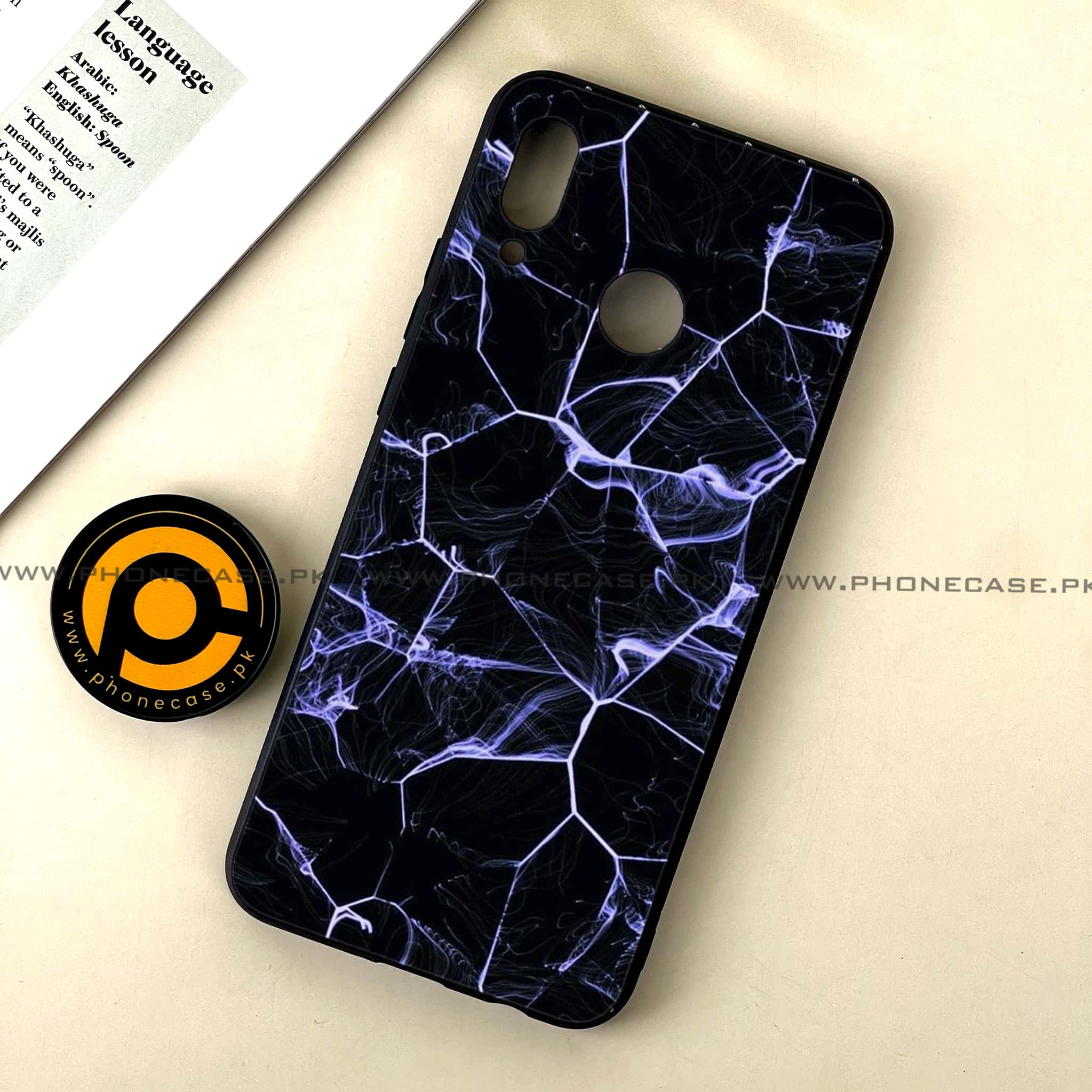 Huawei Nova 3 - Black Marble Series - Premium Printed Glass soft Bumper shock Proof Case