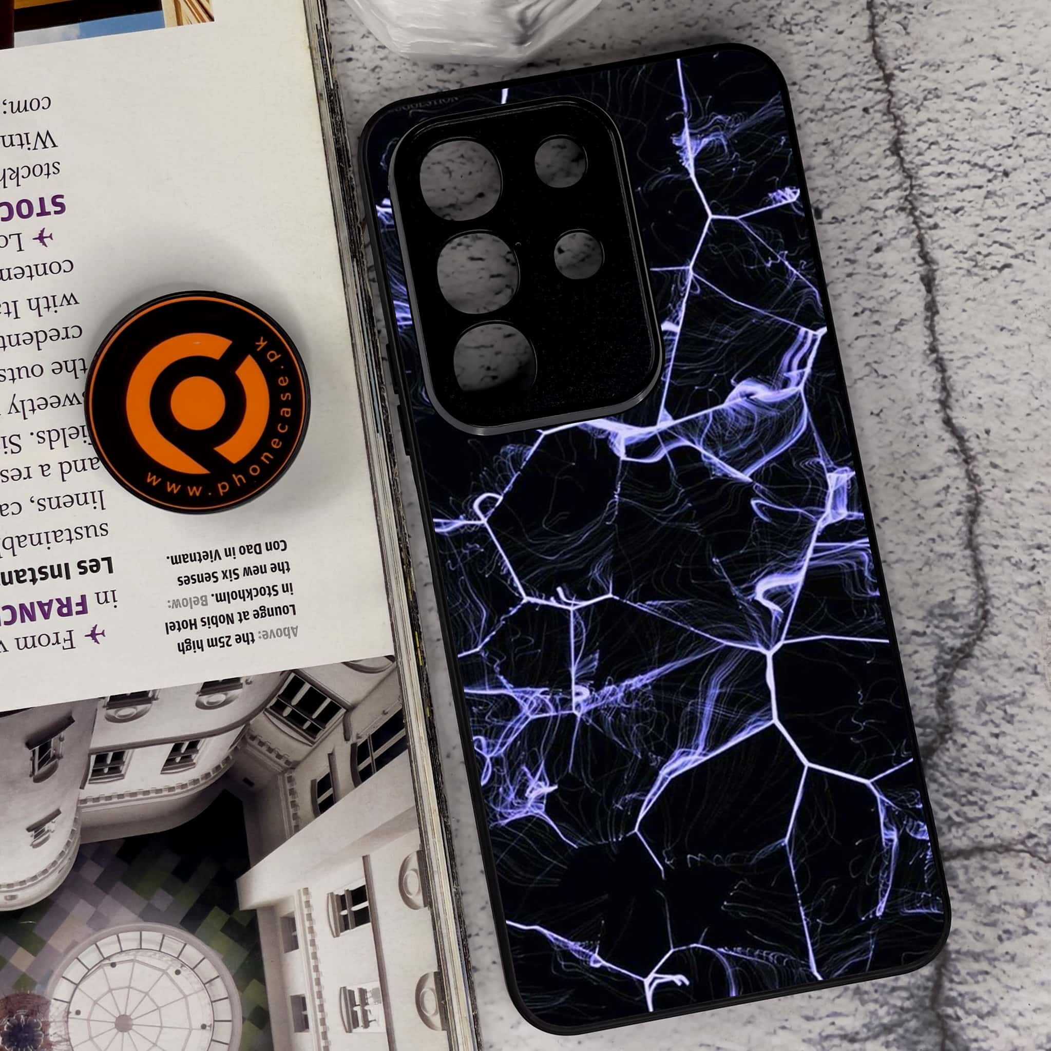 Vivo Y29 4G - Black Marble Series - Premium Metal Printed soft Bumper Shock Proof Case