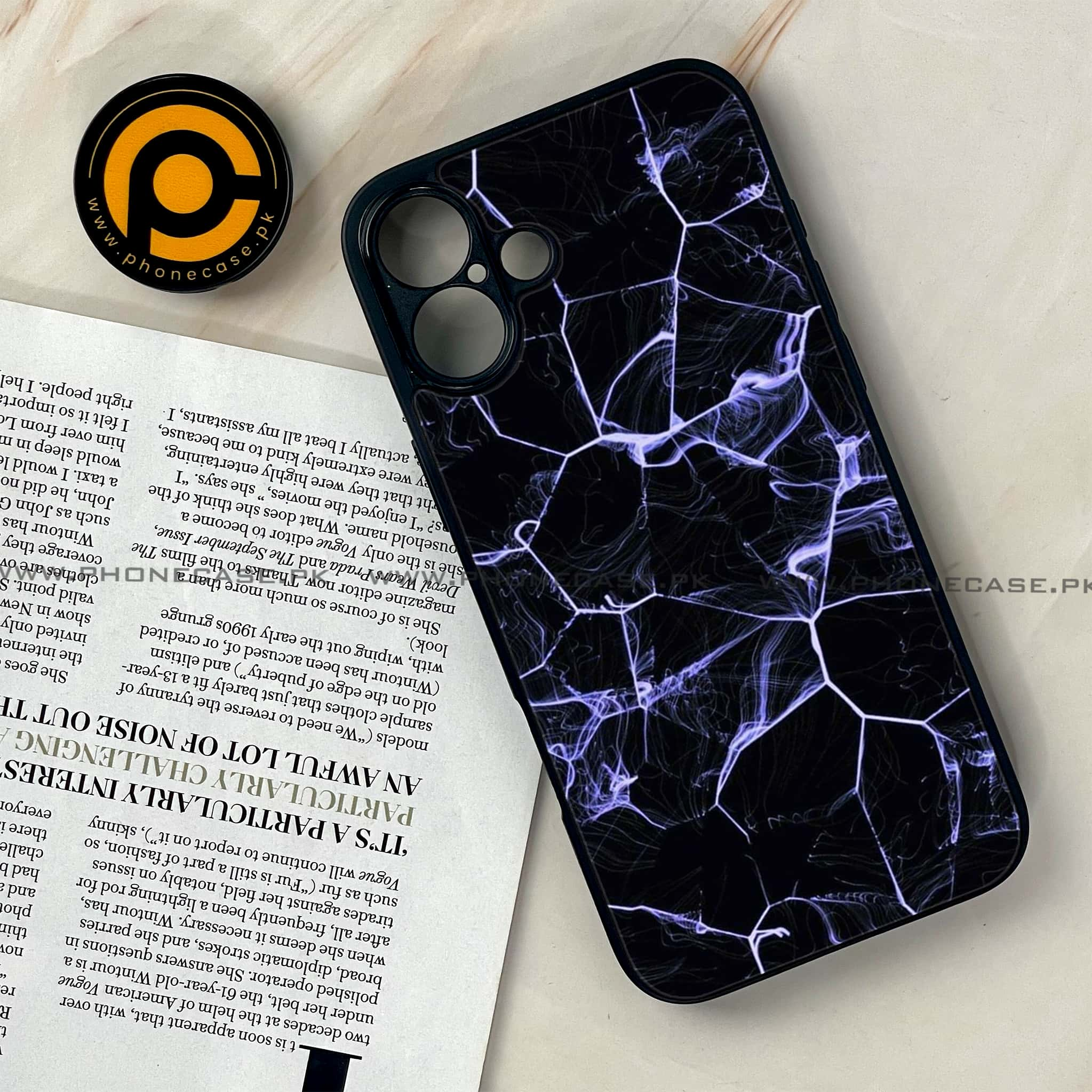 iPhone 16 Plus - Black Marble Series - Premium Printed Glass soft Bumper shock Proof Case