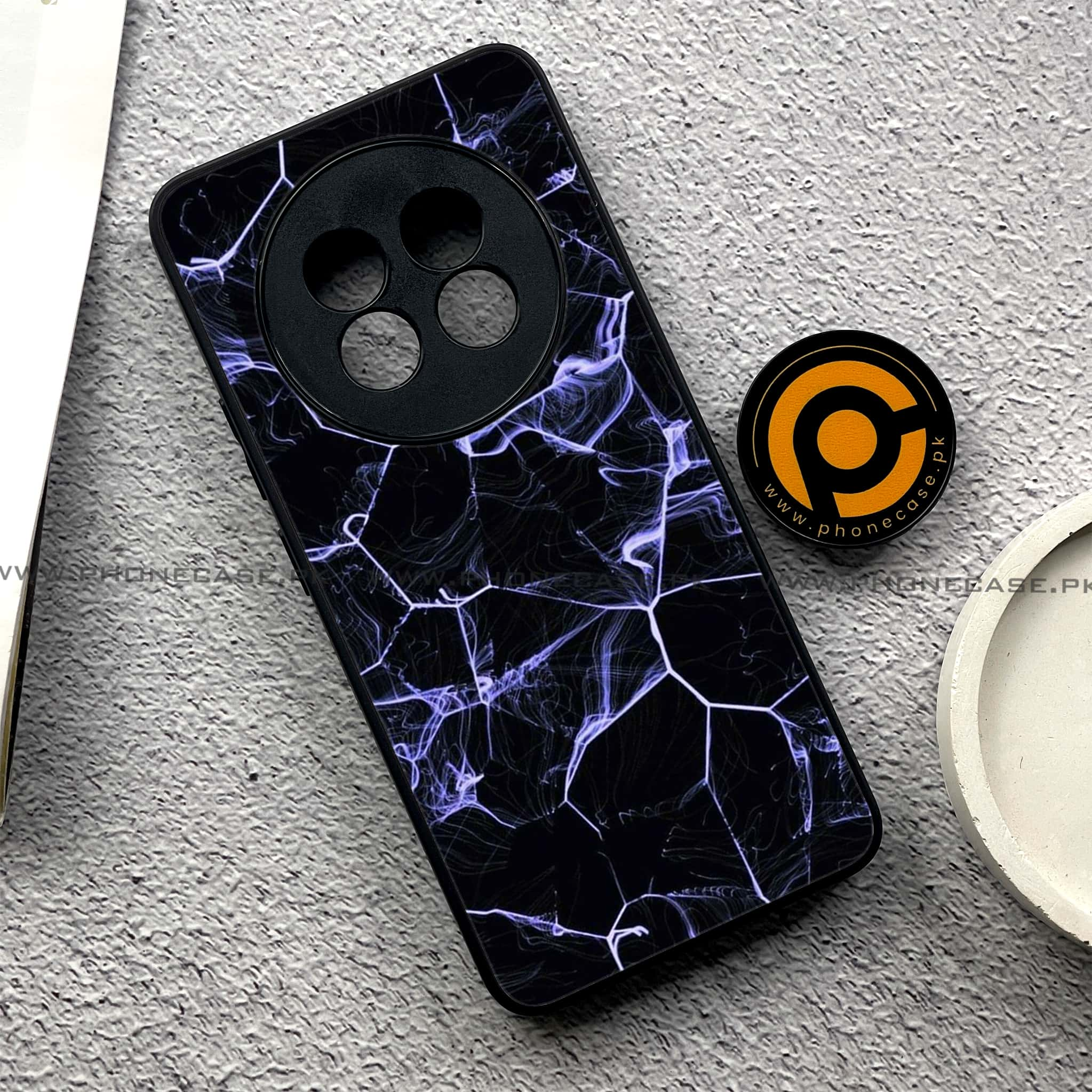 Realme 13 Plus - Black Marble Series - Premium Printed Glass soft Bumper shock Proof Case