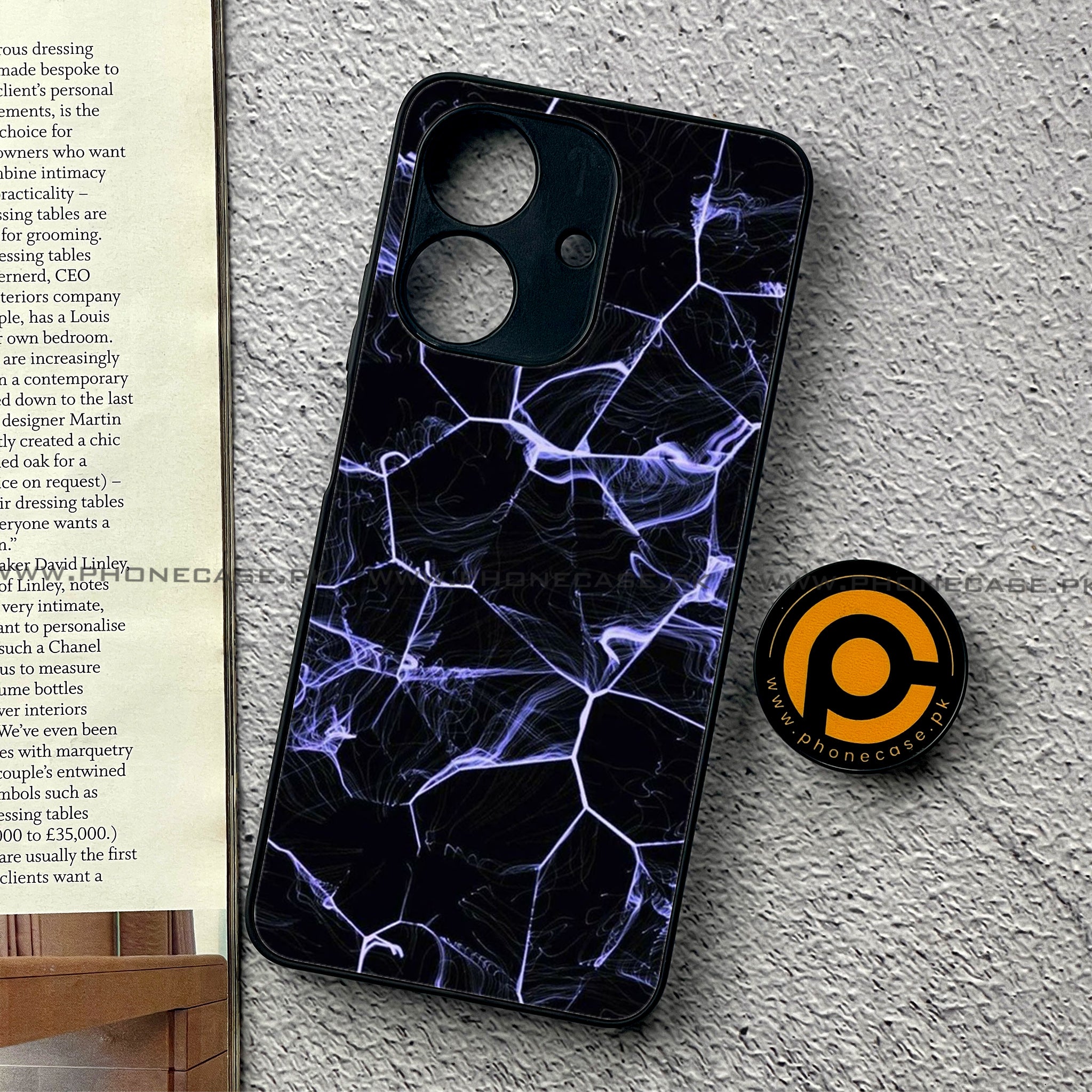 Realme Note 60 - Black Marble Series - Premium Printed Glass soft Bumper shock Proof Case