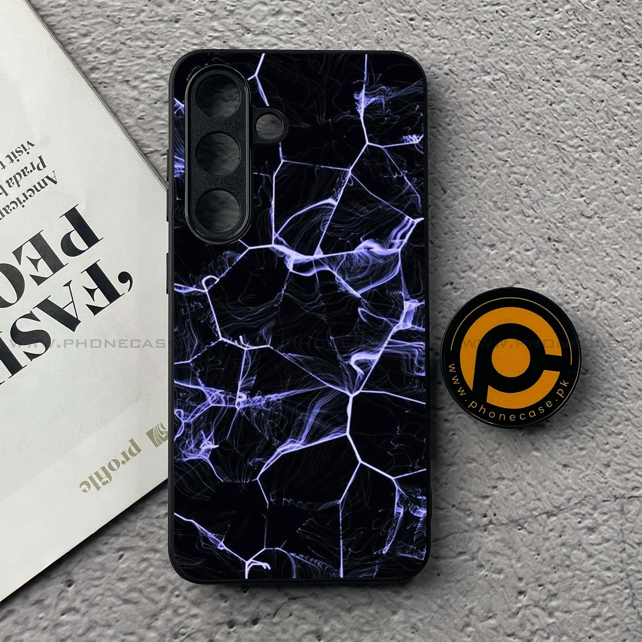 Samsung Galaxy S25 FE - Black Marble Series - Premium Metal Printed soft Bumper shock Proof Case