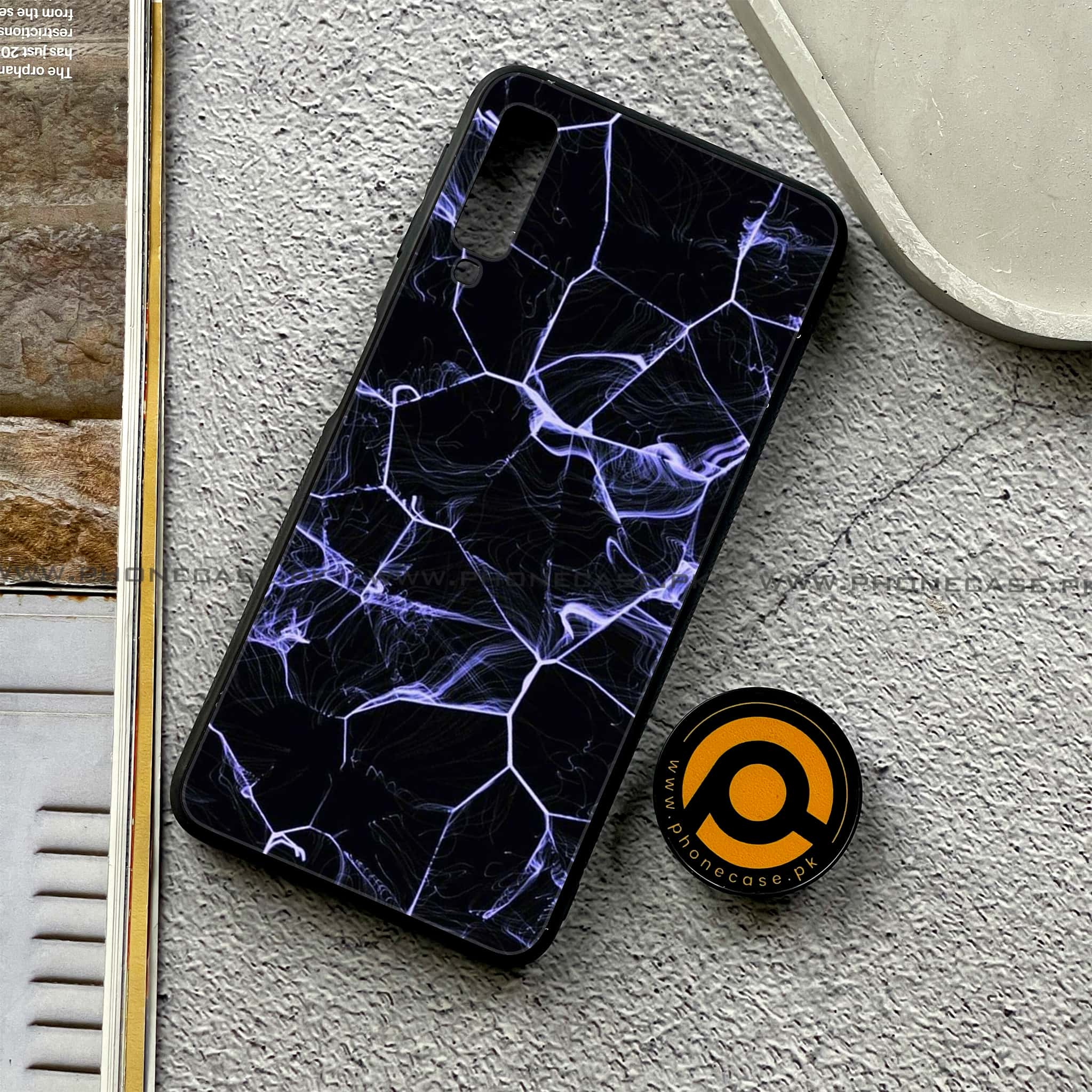 Galaxy A7 2018 - Black Marble Series - Premium Printed Metal soft Bumper shock Proof Case