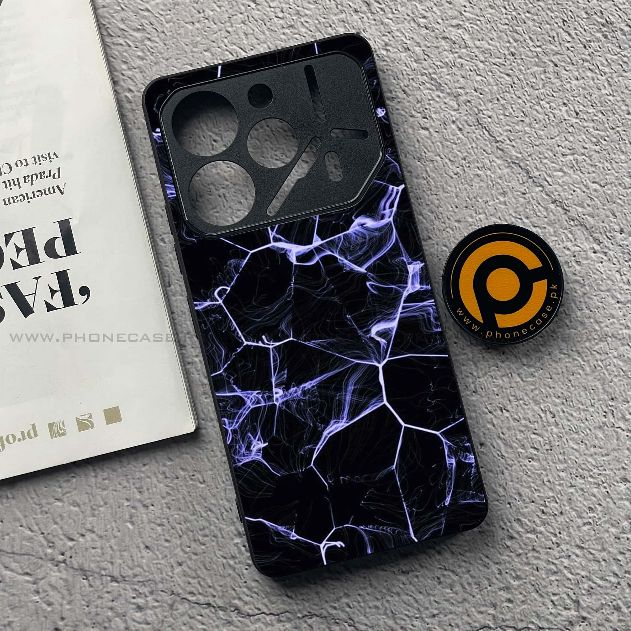Tecno Pova 6 Pro - Black Marble Series - Premium Printed Glass soft Bumper shock Proof Case