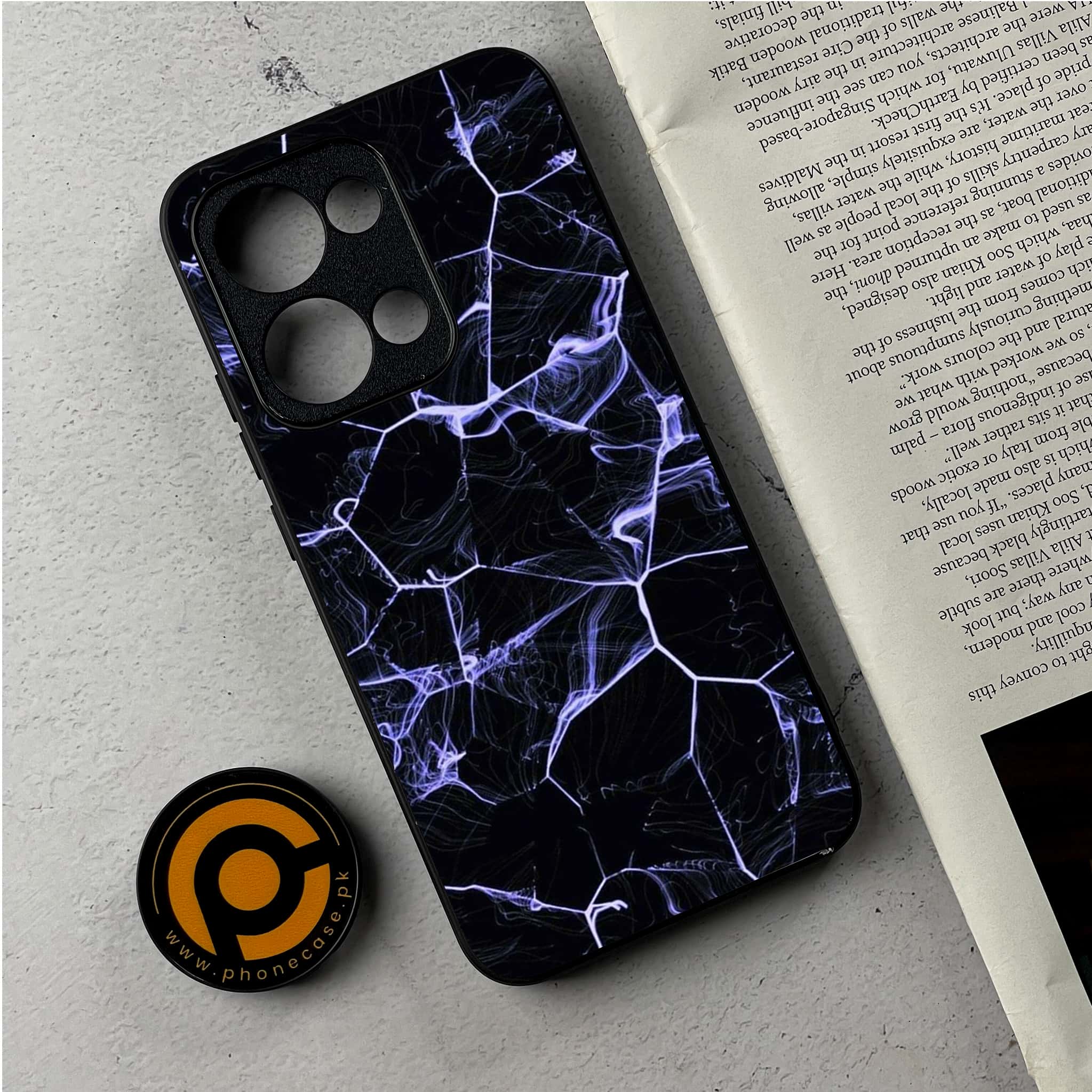 Oppo Reno 13 - Black Marble Series - Premium Metal Printed Soft Bumper Shockproof Case