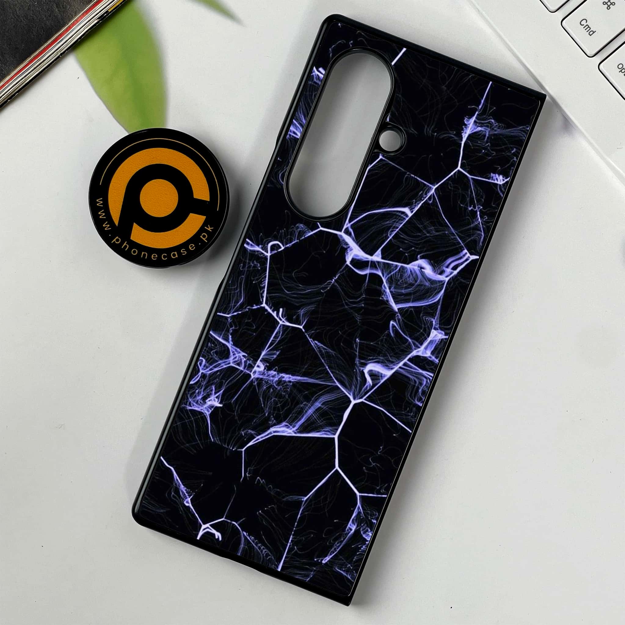 Samsung Galaxy Z Fold 7 - Black Marble Series - Premium Metal Printed soft Bumper shock Proof Case