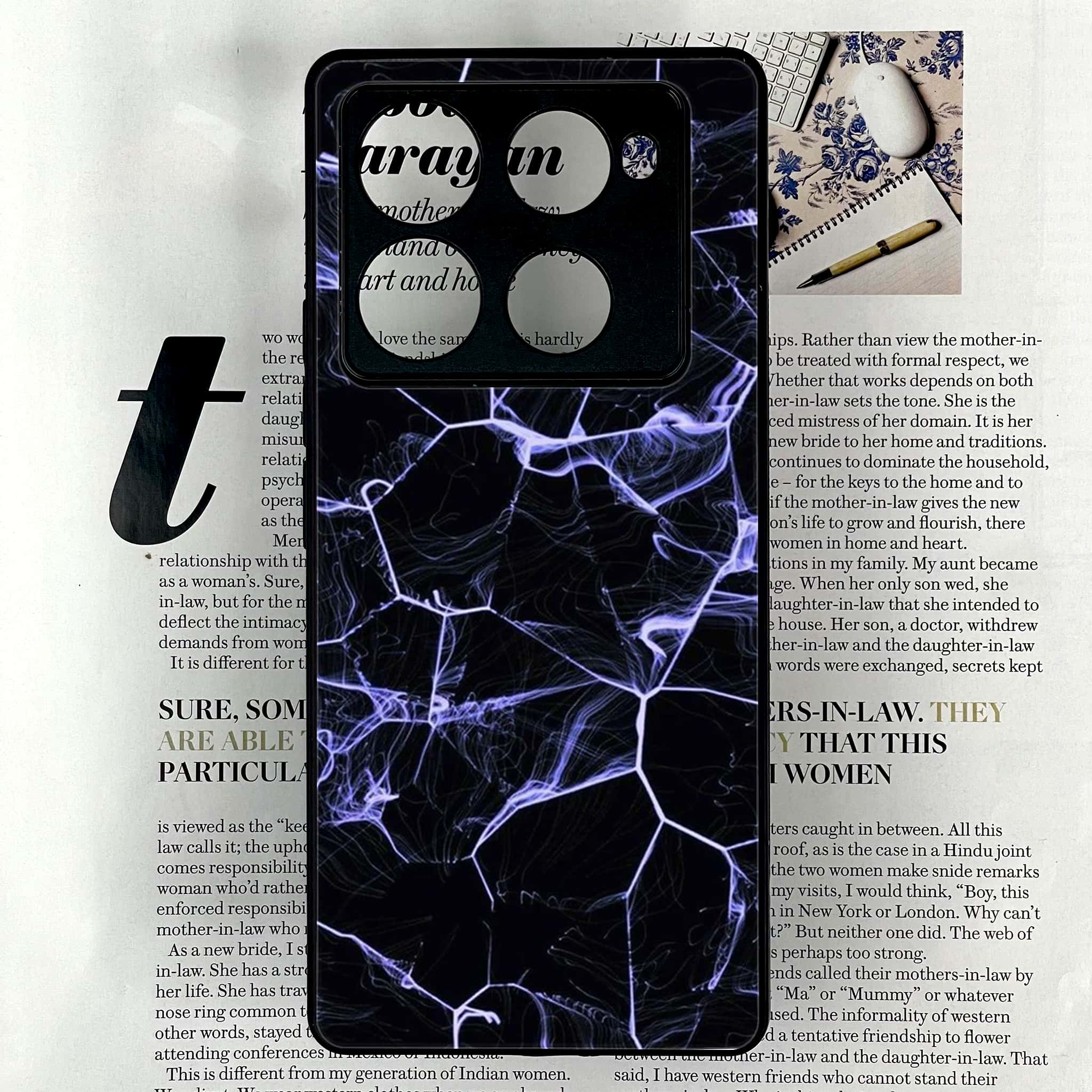 Infinix Note 40 Pro Plus - Black Marble Series - Premium Metal Printed soft Bumper shock Proof Case