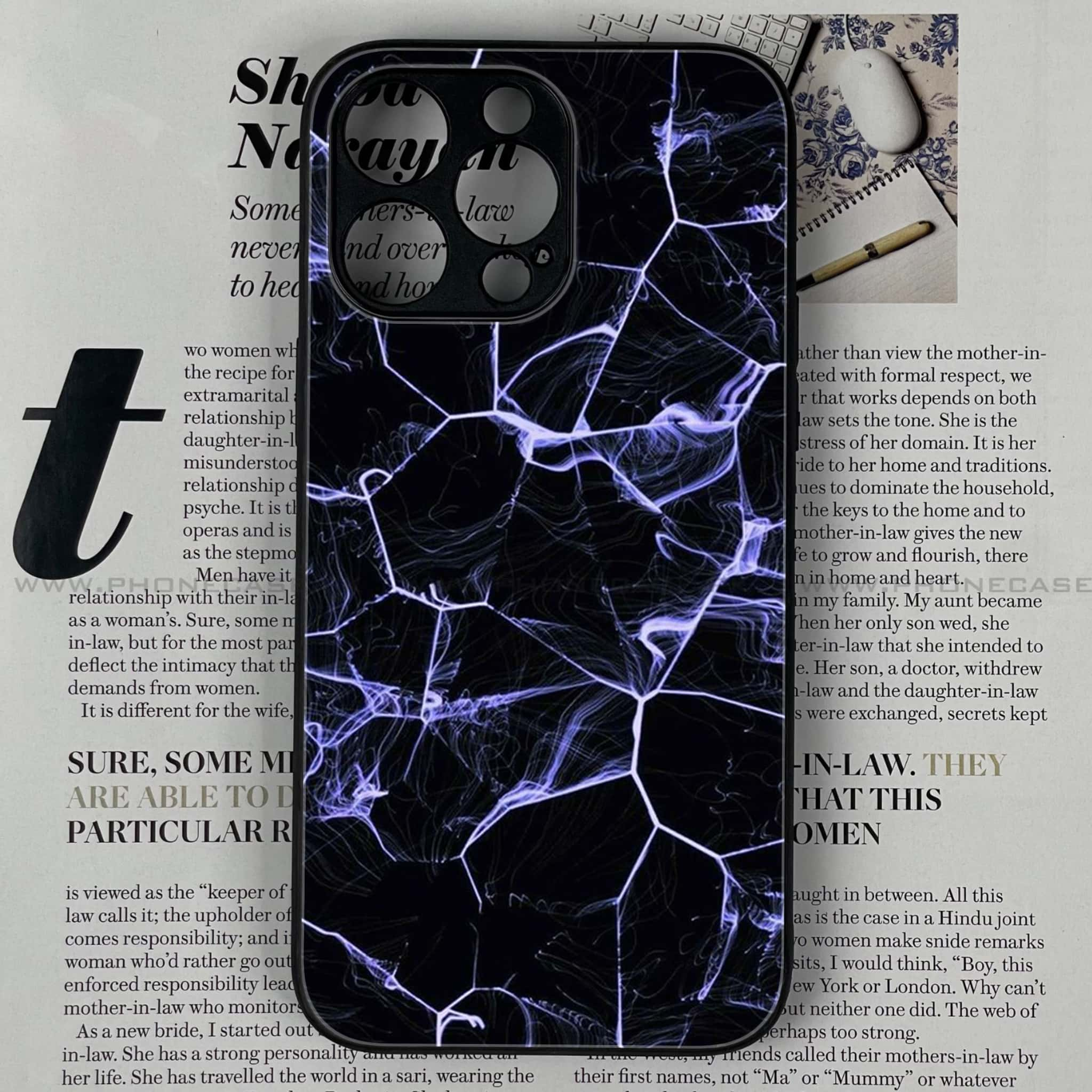 iPhone 14 Pro - Black Marble Series - Premium Printed Glass soft Bumper shock Proof Case