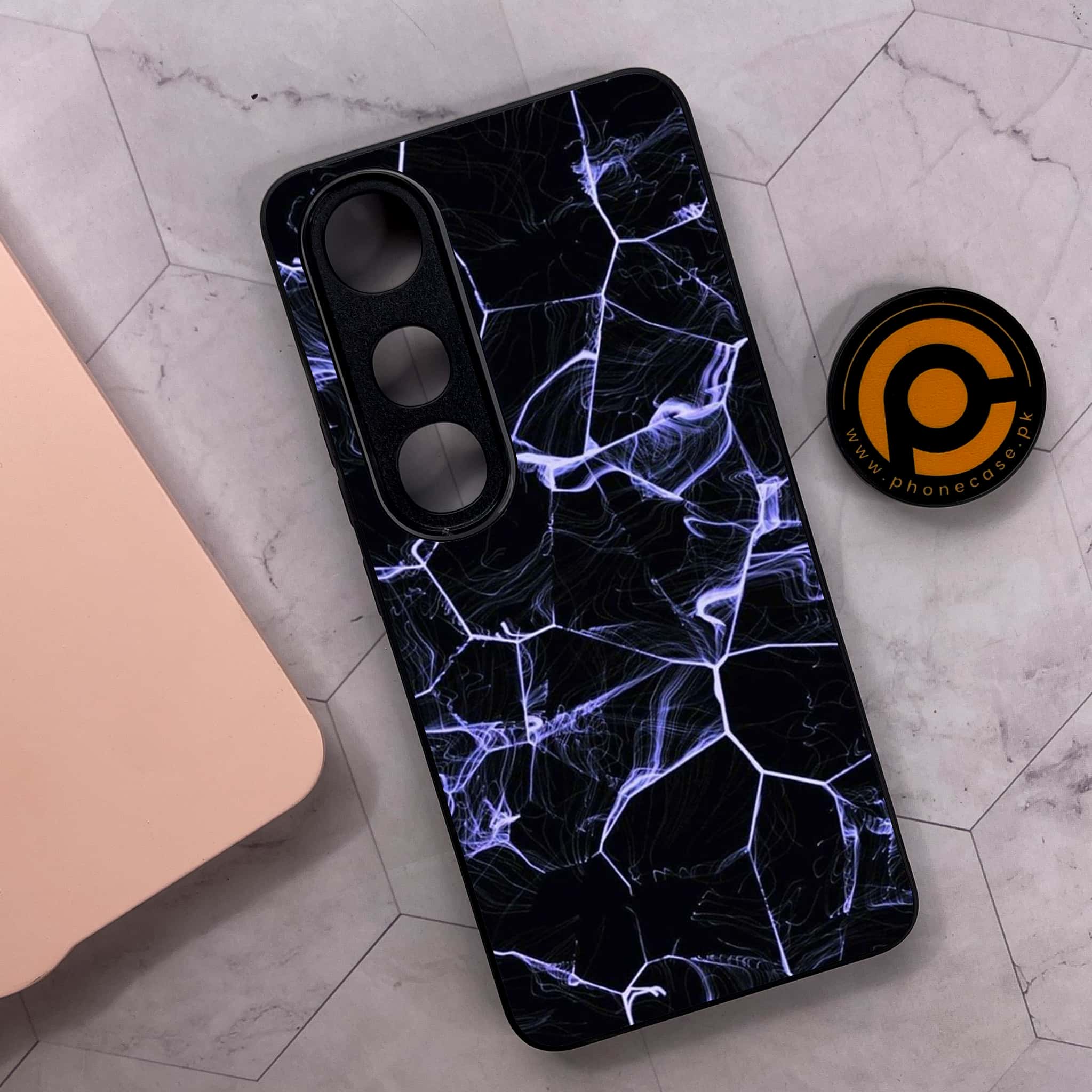 Vivo V50 Lite - Black Marble Series - Premium Metal Printed soft Bumper shock Proof Case