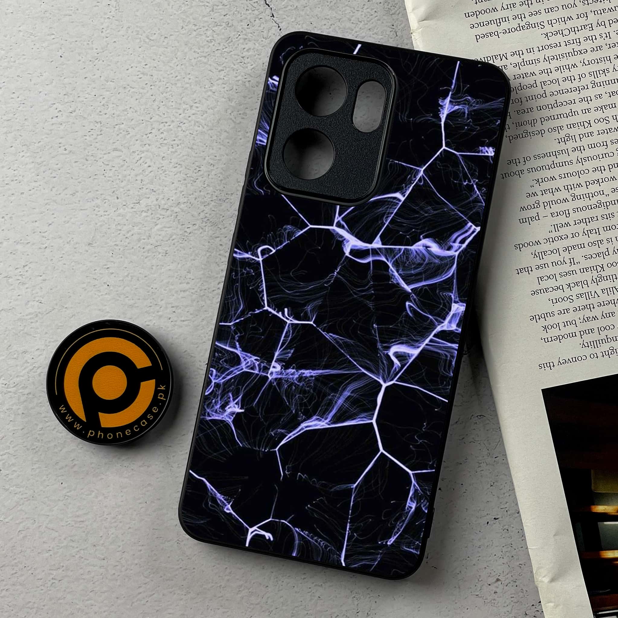 Oppo Reno 13F - Black Marble Series - Premium Metal Printed Soft Bumper Shockproof Case