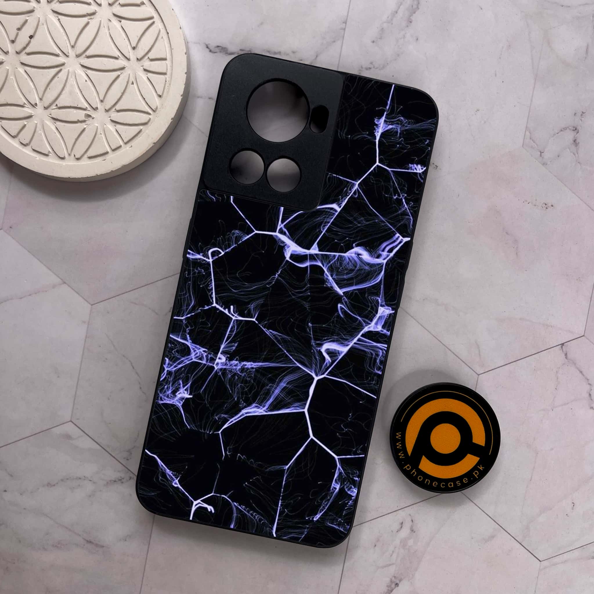 OnePlus 10R - Black Marble Series - Premium Metal Printed soft Bumper shock Proof Case
