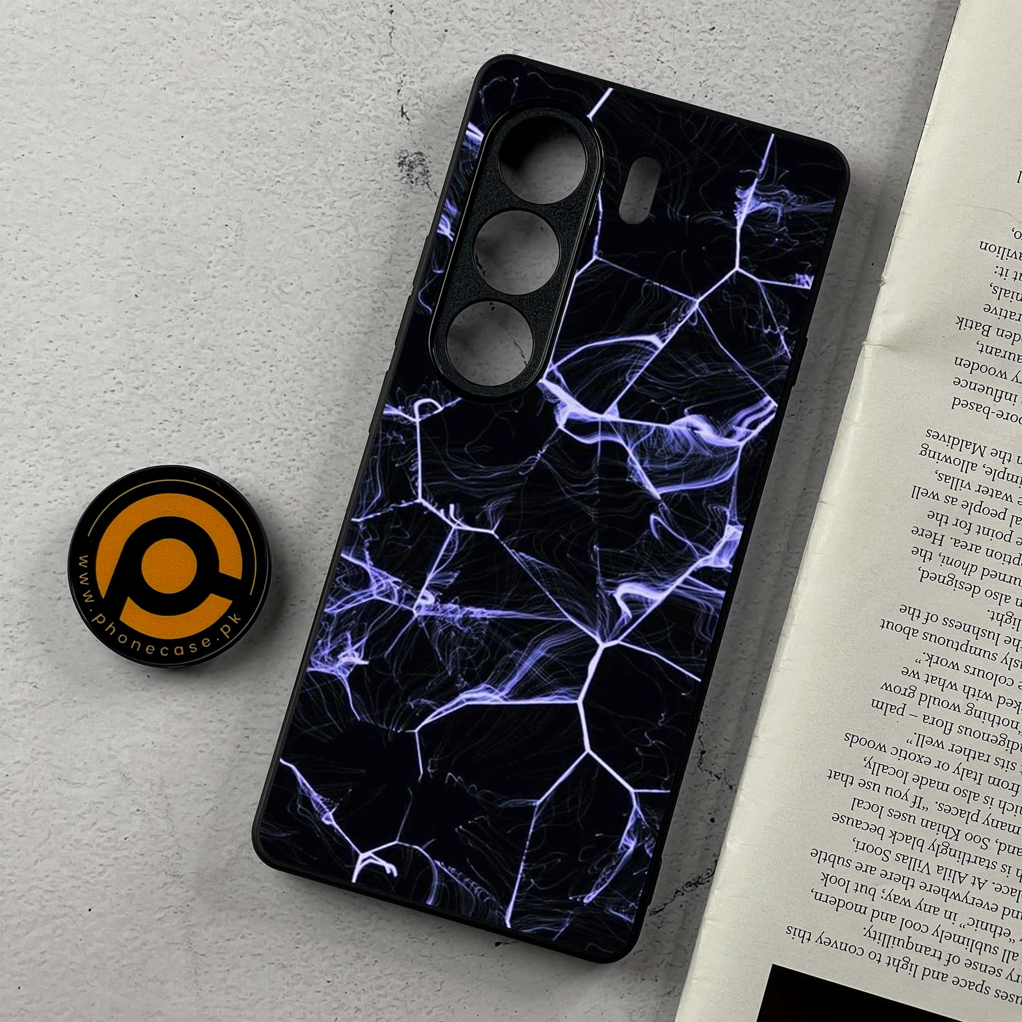 Tecno Camon 40 - Black Marble Series - Premium Metal Printed Soft Bumper Shockproof Case