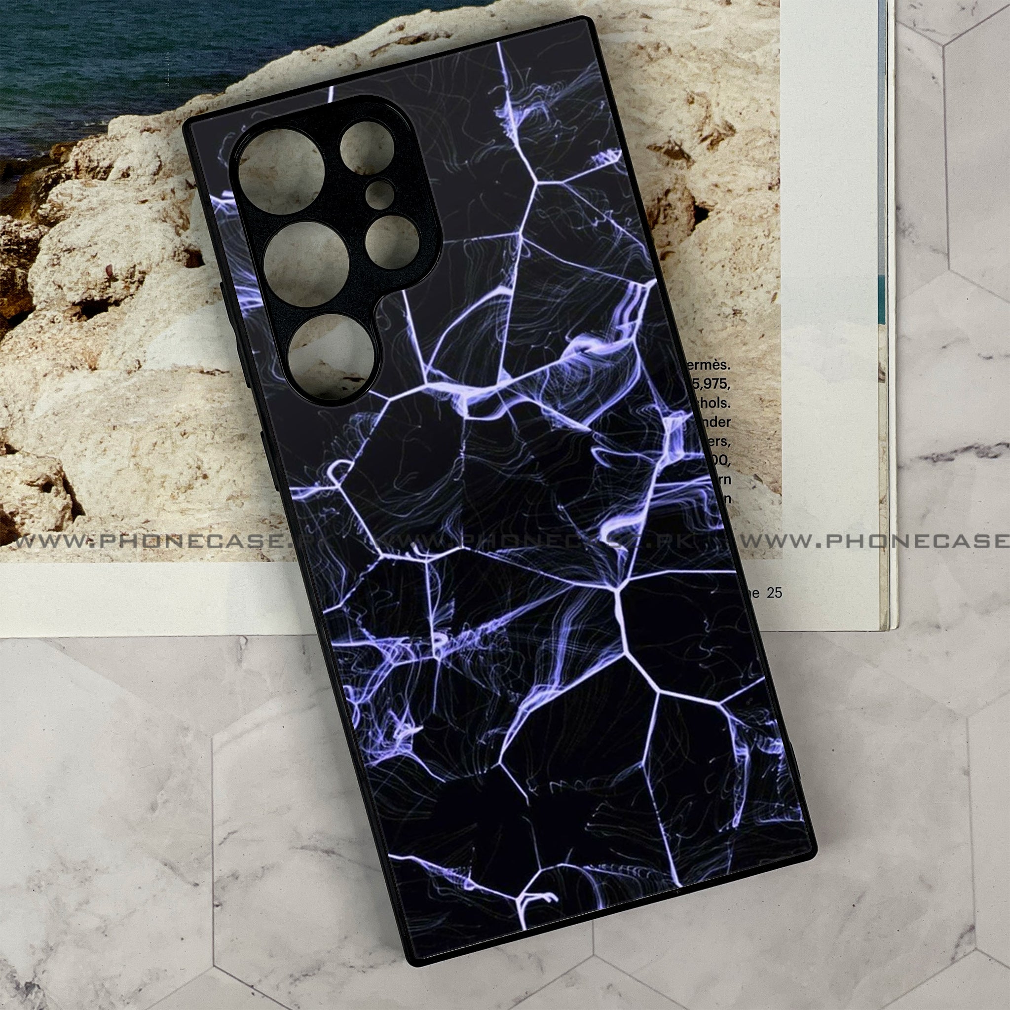 Samsung Galaxy S22 Ultra - Black Marble Series - Premium Printed Glass soft Bumper shock Proof Case