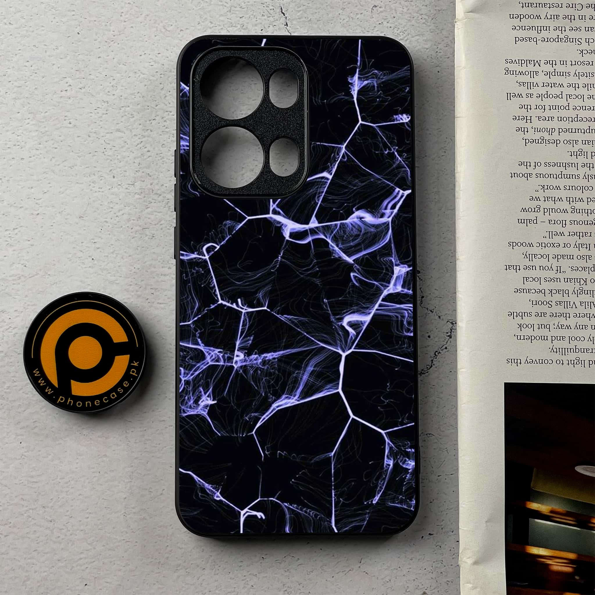 Oppo Reno 13 Pro - Black Marble Series - Premium Metal Printed Soft Bumper Shockproof Case