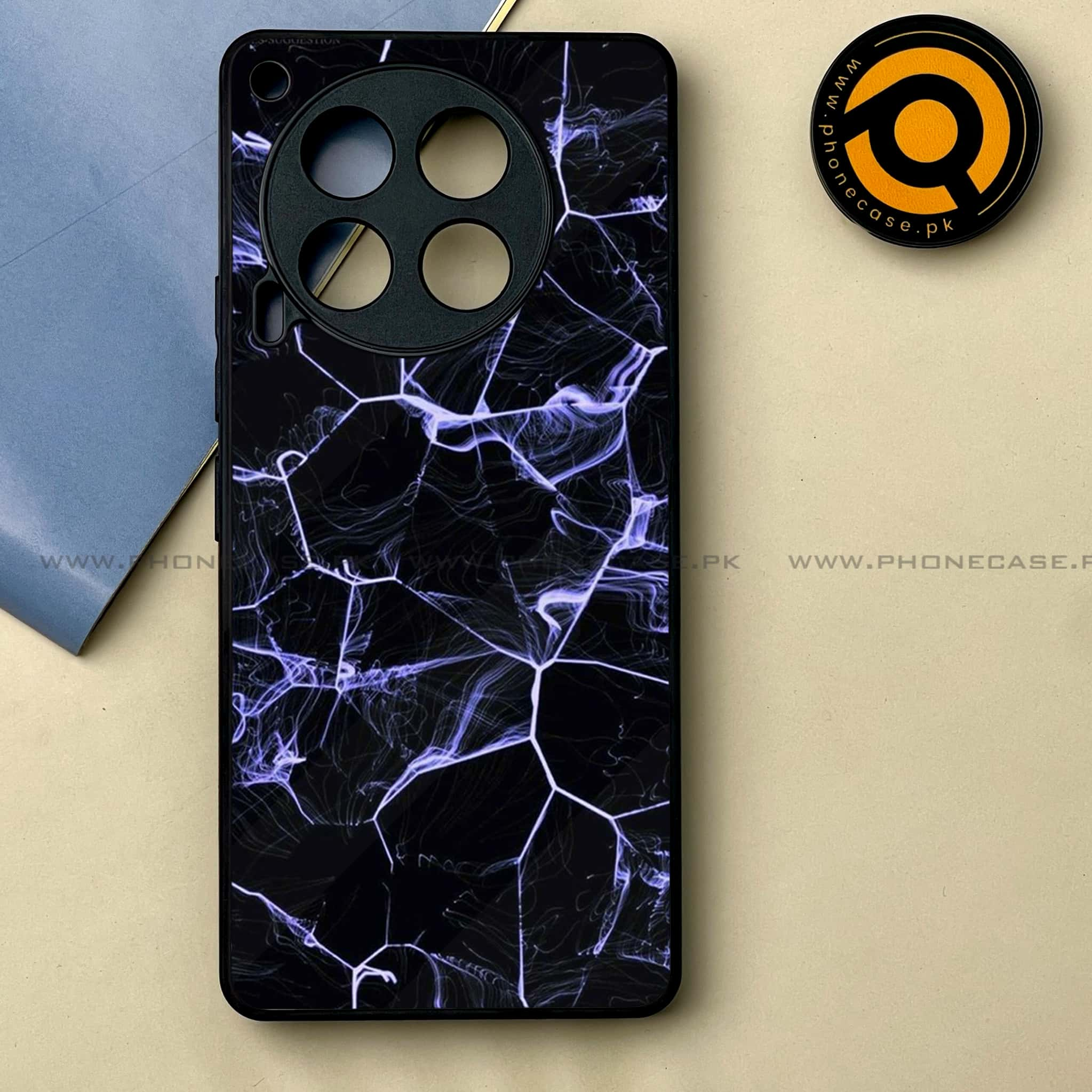 Tecno Camon 30 - Black Marble Series -  Premium Printed Metal soft Bumper shock Proof Case