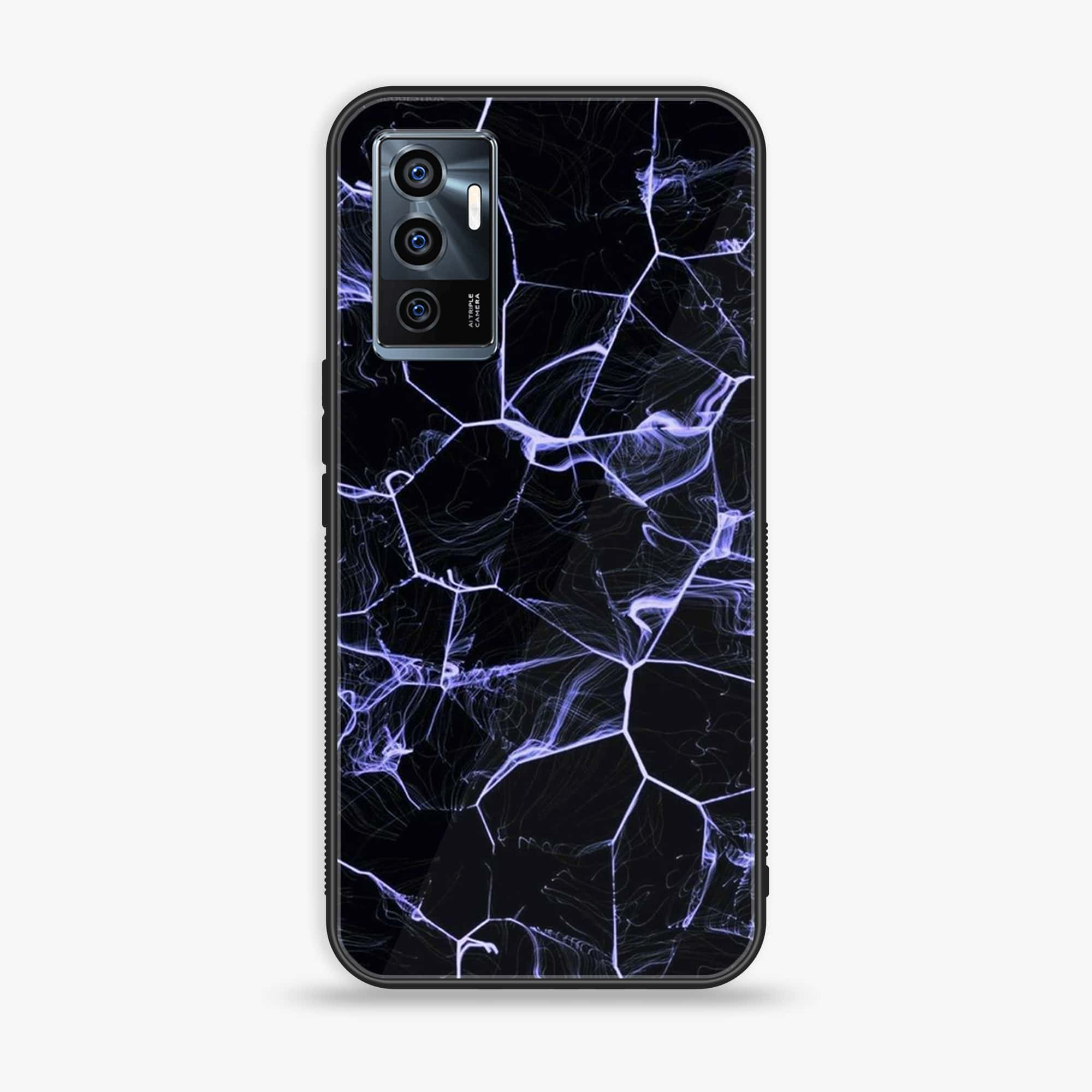 Vivo V23e - Black Marble Series - Premium Printed Glass soft Bumper shock Proof Case