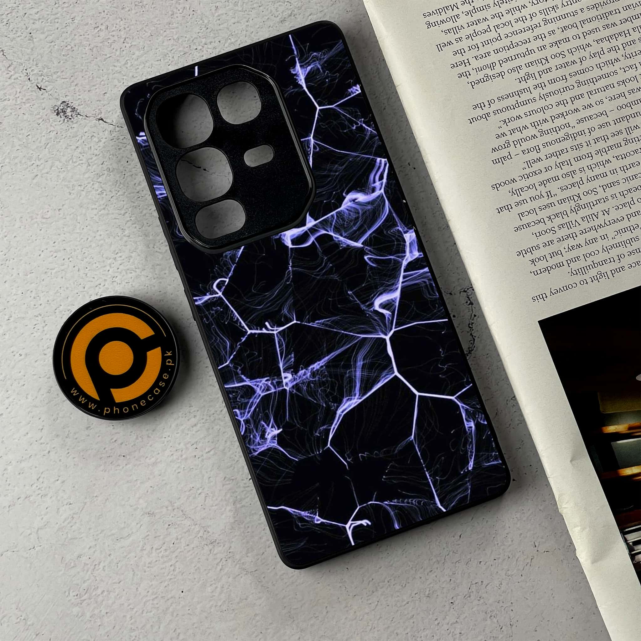 Infinix Note 50 Pro Plus - Black Marble Series - Premium Metal Printed Soft Bumper Shockproof Case