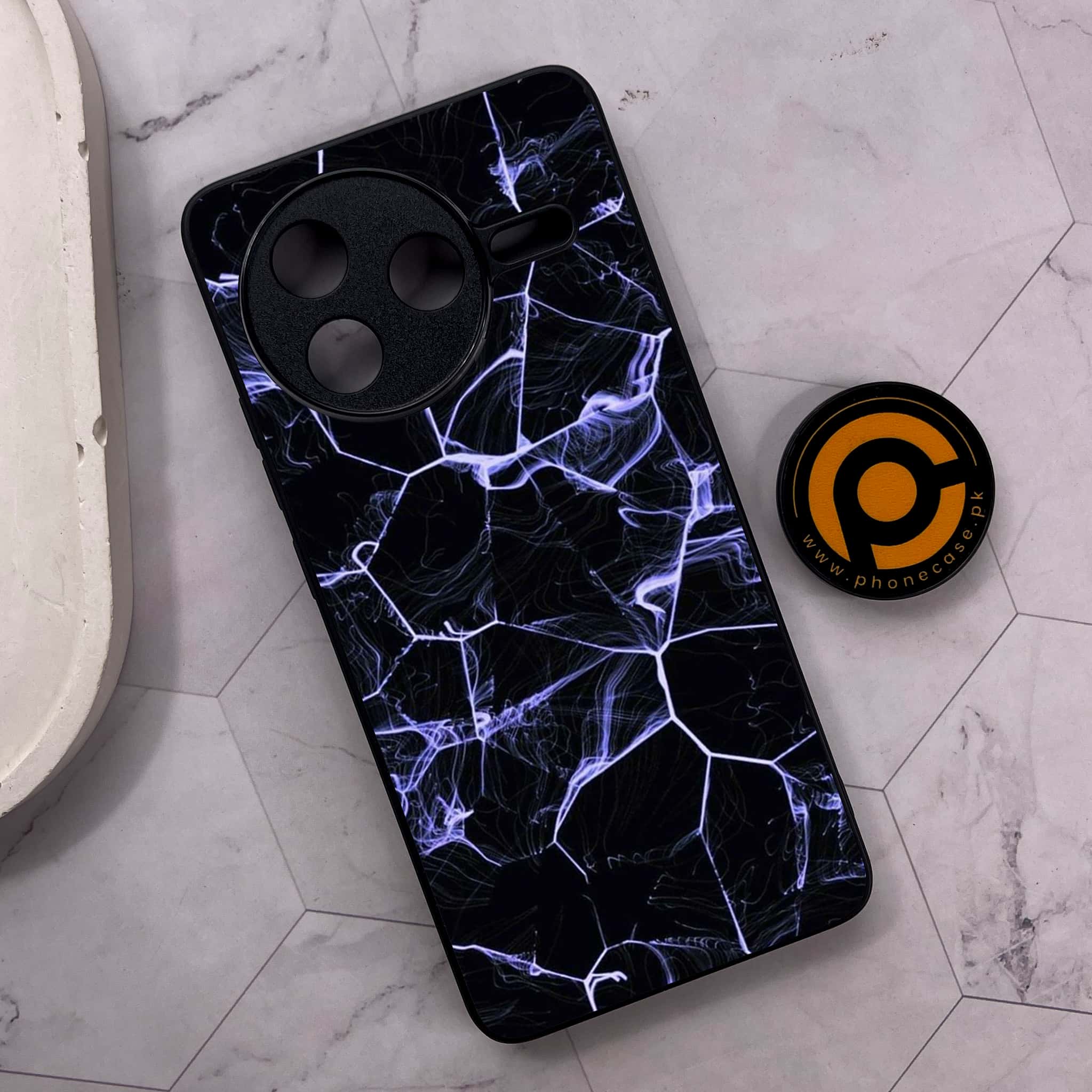Xiaomi Poco F7 Pro 5G - Black Marble Series - Premium Metal Printed soft Bumper shock Proof Case