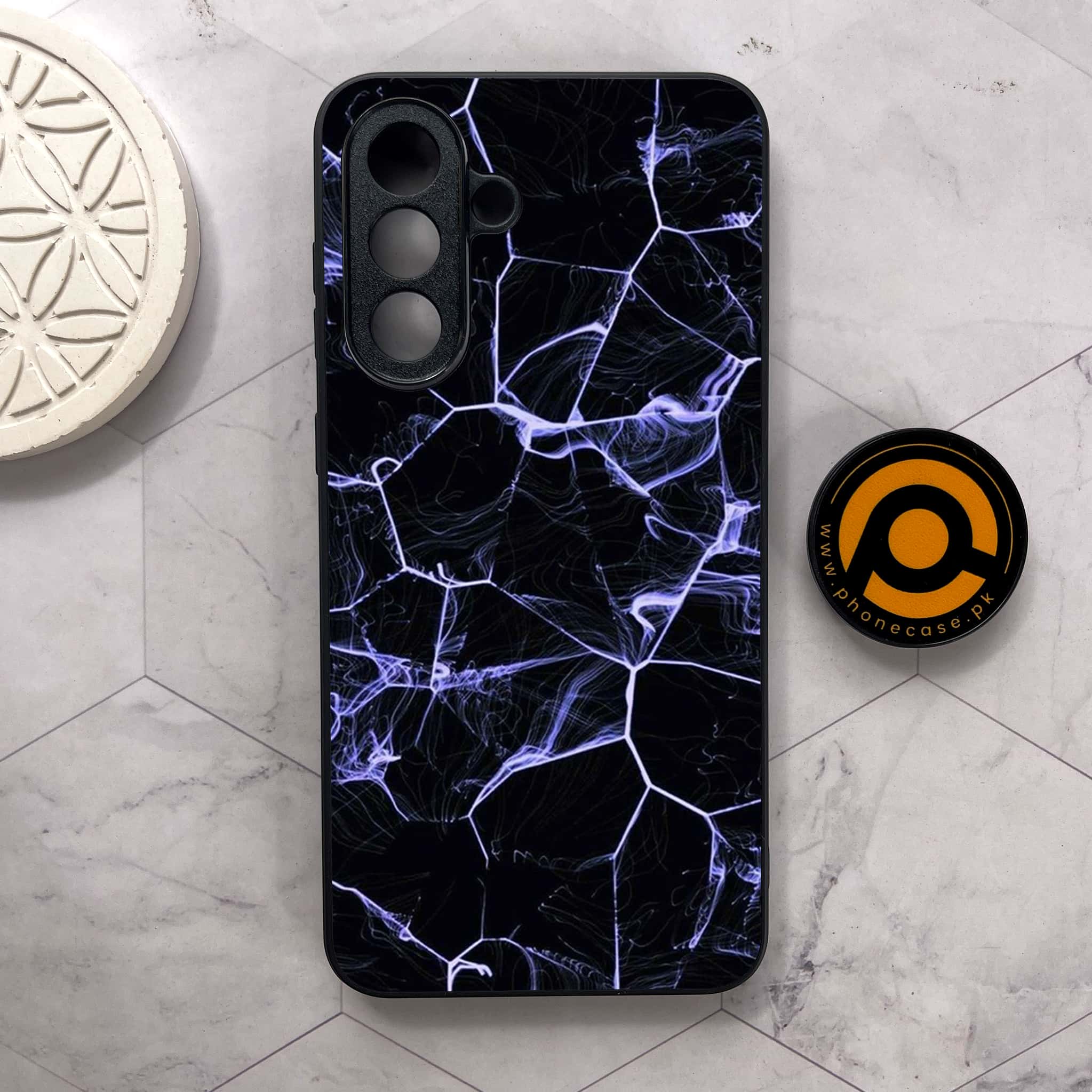 Samsung Galaxy A56 5G -  Black Marble Series - Premium Metal Printed soft Bumper shock Proof Case