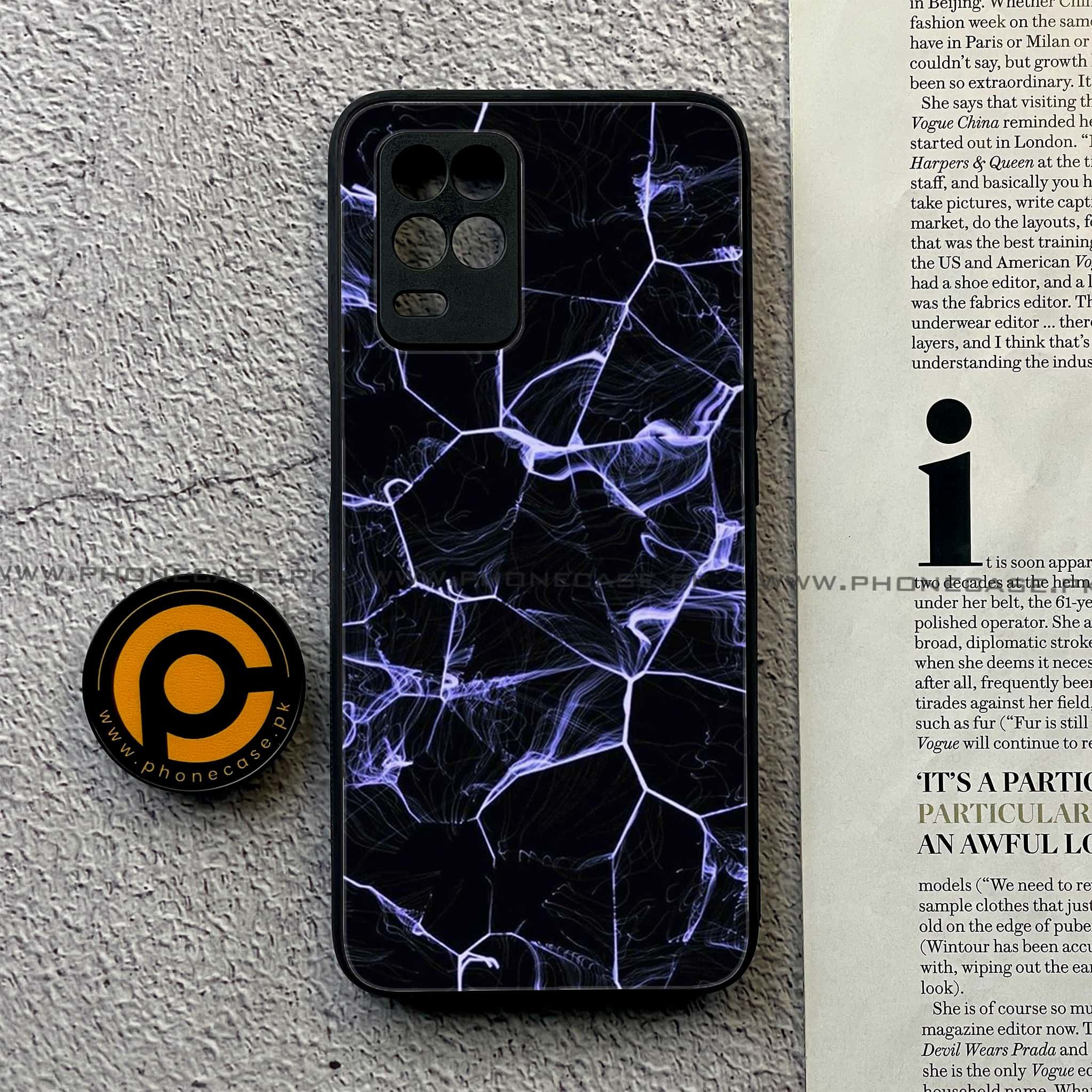 Realme Narzo 30 5G - Black Marble Series - Premium Printed Glass soft Bumper shock Proof Case