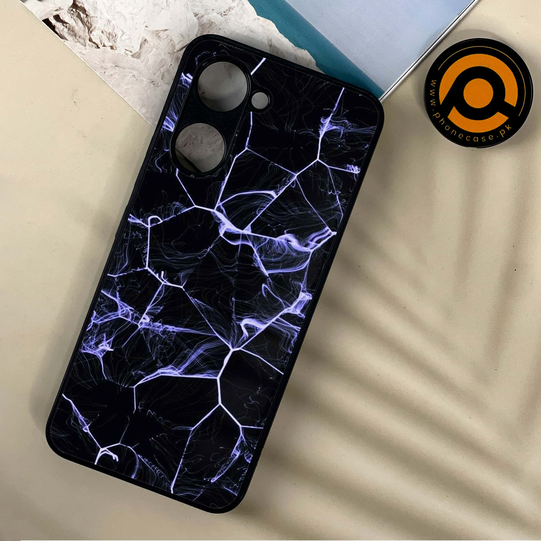 Vivo Y03 - Black Marble Series - Premium Printed Metal soft Bumper shock Proof Case