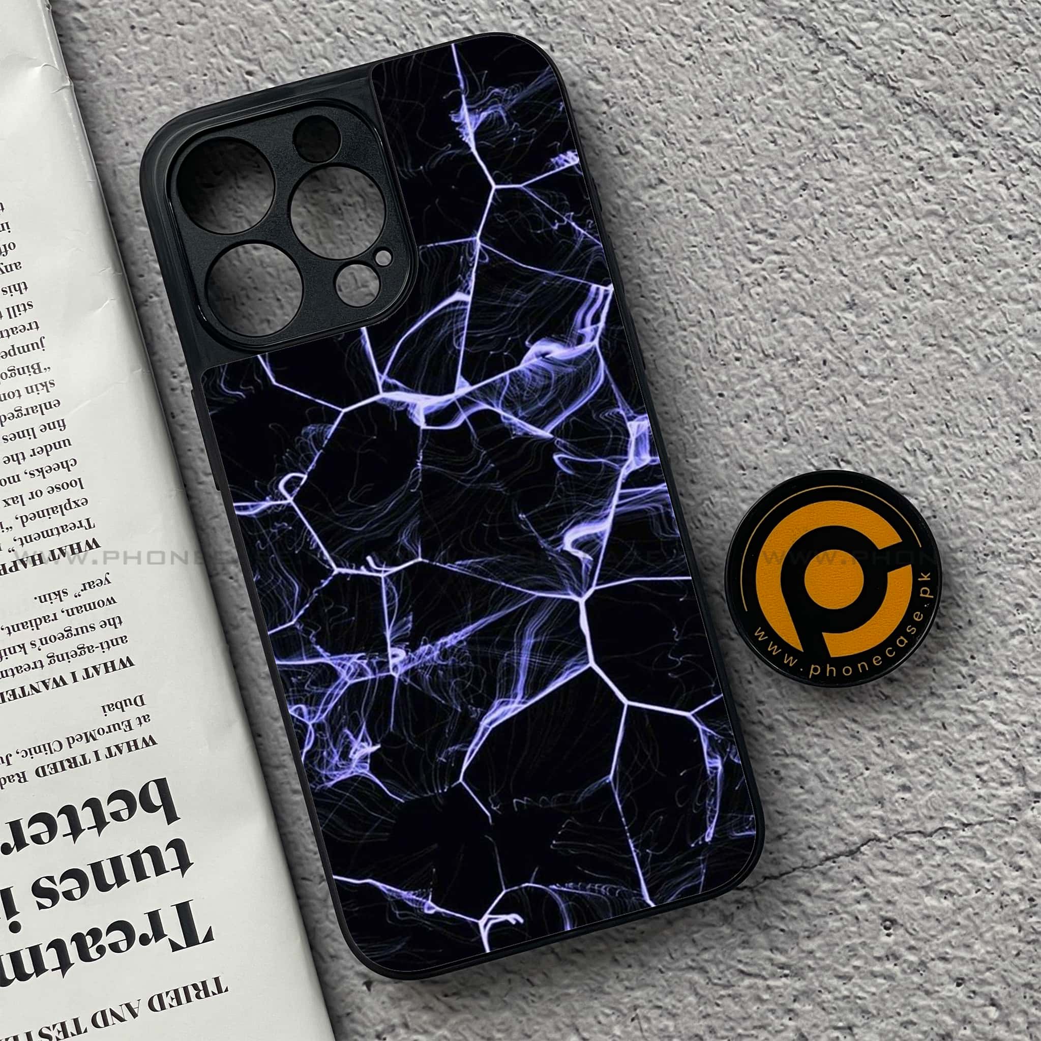 iPhone 15 Pro - Black Marble Series - Premium Metal Printed soft Bumper shock Proof Case