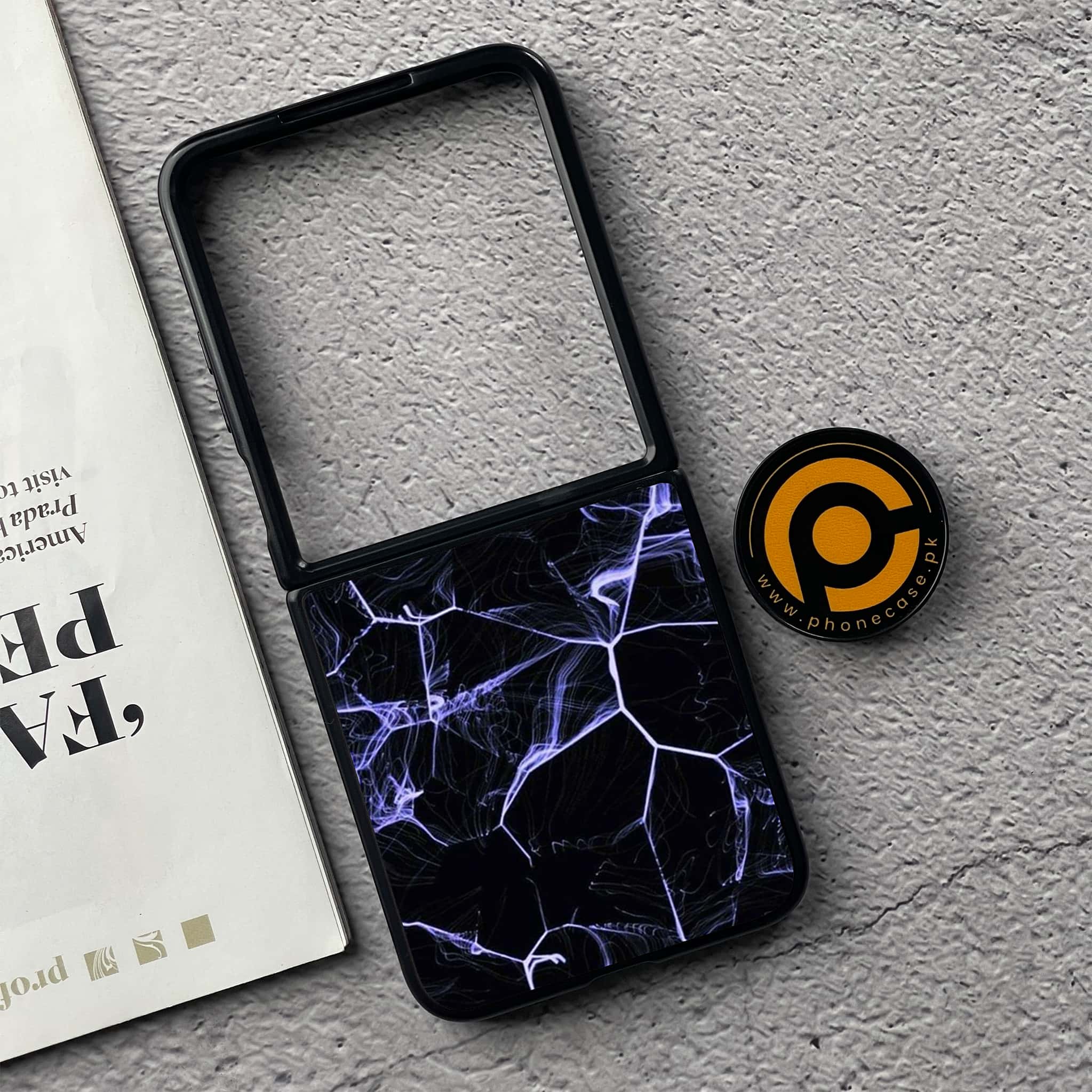 Xiaomi Mix Flip - Black Marble Series - Premium Metal  Printed soft Bumper shock Proof Case