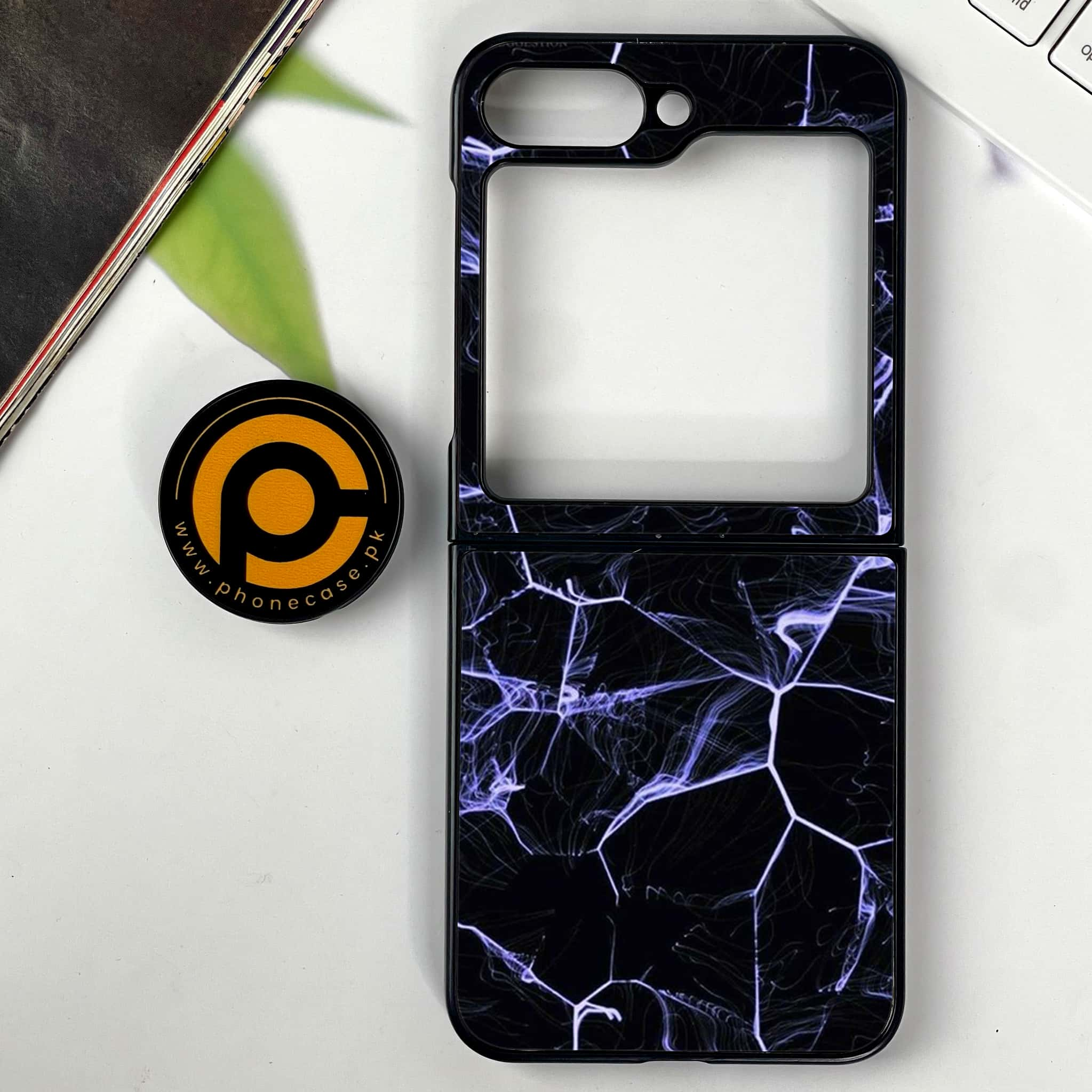 Galaxy Z Flip 6 - Black Marble Series - Premium Printed Glass soft Bumper shock Proof Case