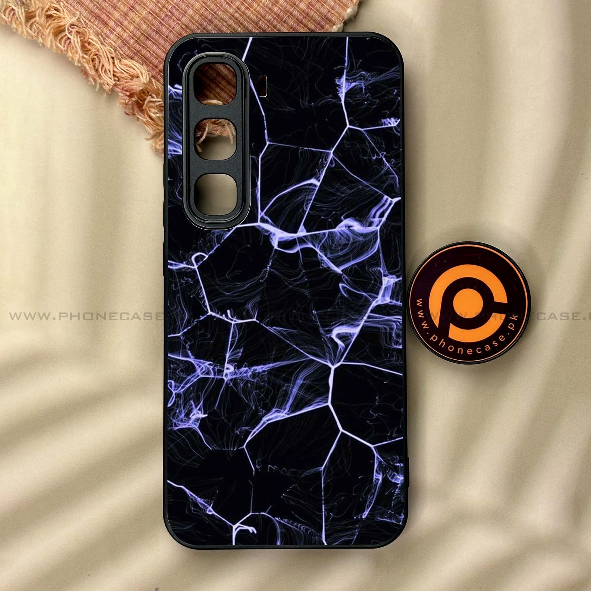 Infinix Hot 60 Pro - Black Marble Series - Premium Metal Printed soft Bumper shock Proof Case