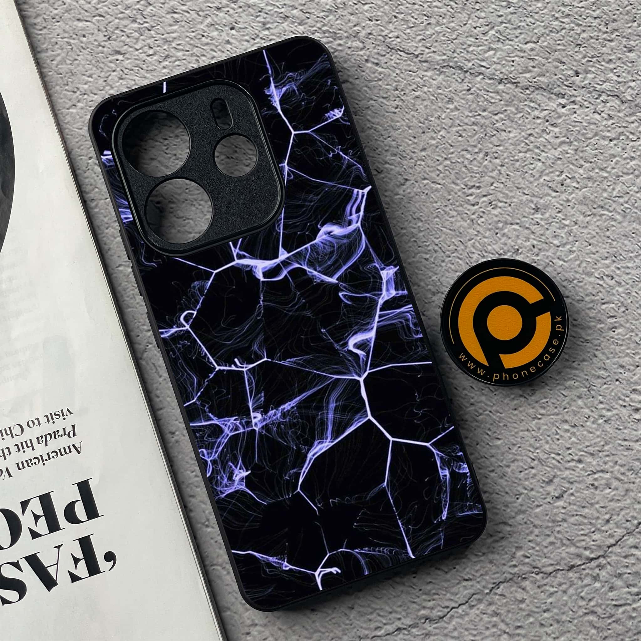 Xiaomi Redmi Note 14 - Black Marble Series - Premium Printed Glass soft Bumper shock Proof Case