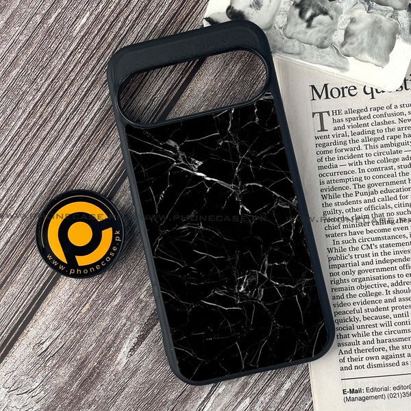 Google Pixel 9 Pro - Black Marble Series - Premium Metal Printed soft Bumper Shock Proof Case