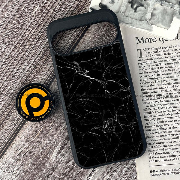 Google Pixel 9 Pro - Black Marble Series - Premium Printed Glass soft Bumper shock Proof Case