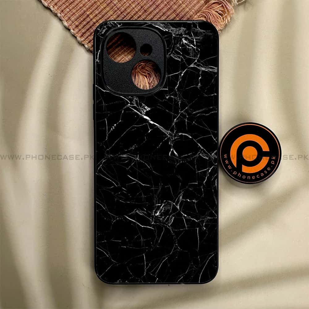 Tecno Spark 40C - Black Marble Series - Premium Metal Printed soft Bumper shock Proof Case