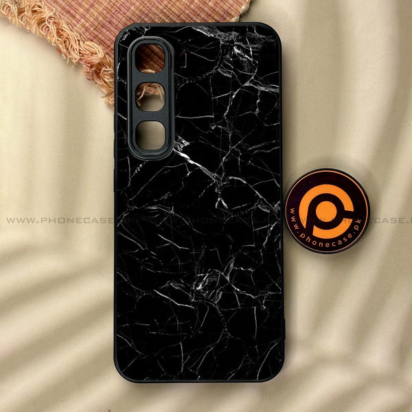 Infinix Hot 60  - Black Marble Series - Premium Metal Printed soft Bumper shock Proof Case