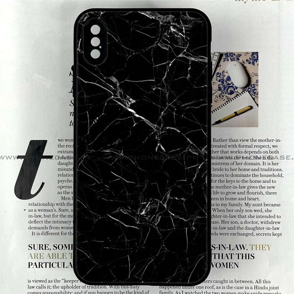 iPhone Xs Max - Black Marble Series - Premium Printed Glass soft Bumper shock Proof Case