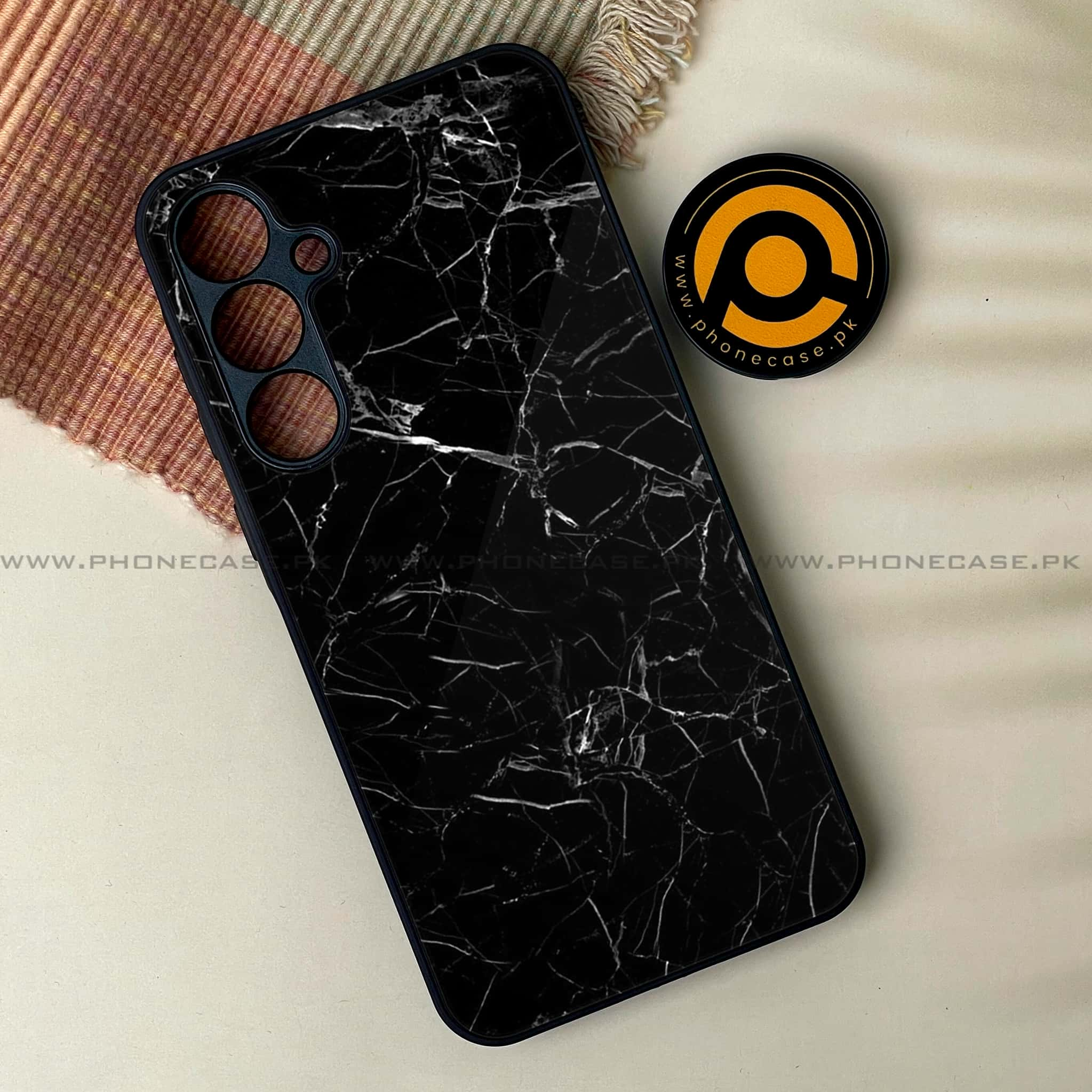 Samsung Galaxy A14 - Black Marble  Series - Premium Printed Glass soft Bumper shock Proof Case