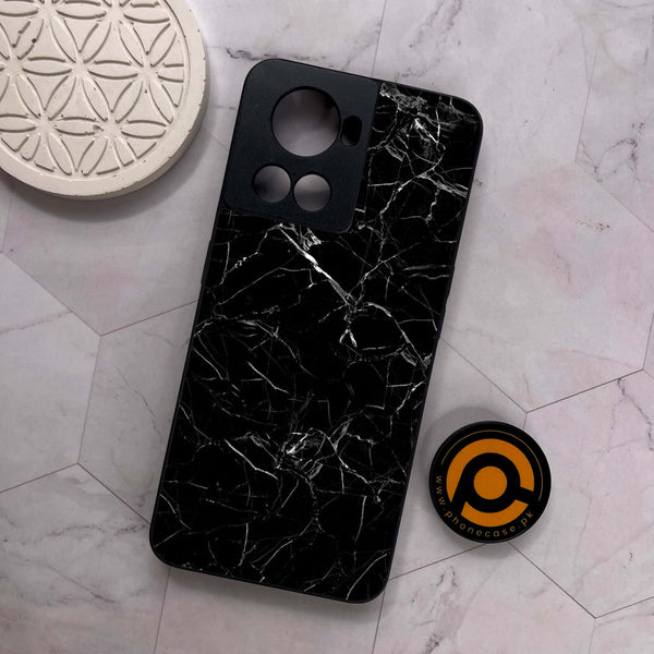 OnePlus 10R - Black Marble Series - Premium Metal Printed soft Bumper shock Proof Case