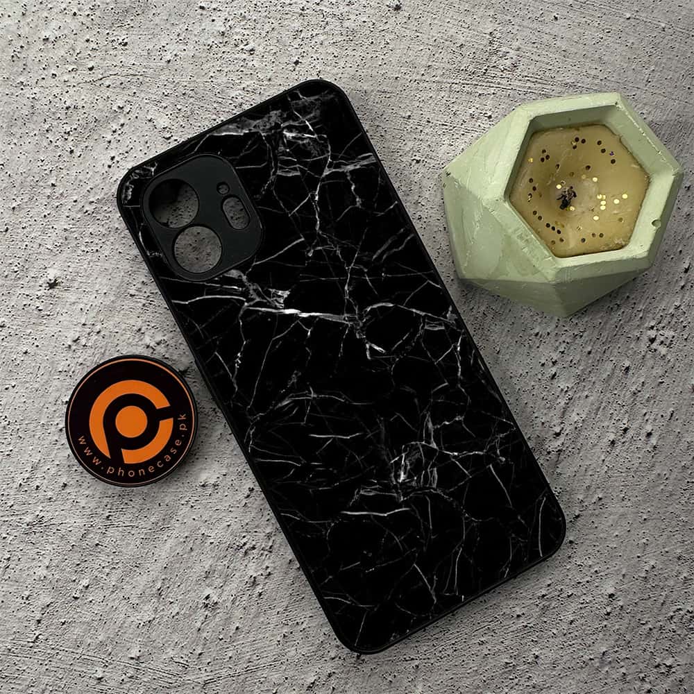 Nothing Phone 2 - Black Marble Series - Premium Metal  Printed soft Bumper shock Proof Case