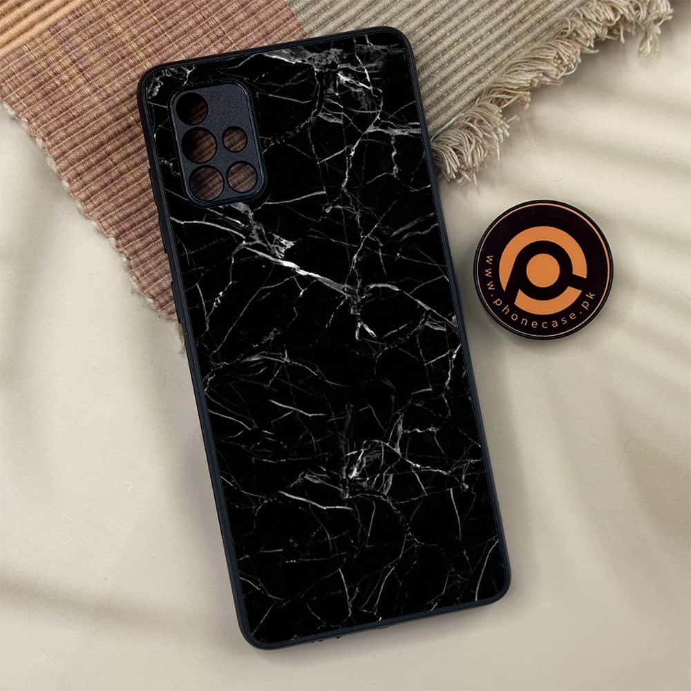 Samsung Galaxy A71 - Black Marble Series - Premium Metal Printed soft Bumper shock Proof Case