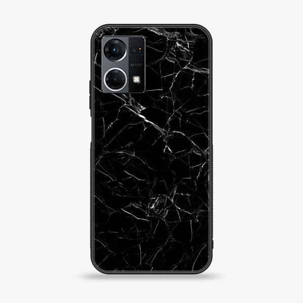 Oppo Reno 7 - Black Marble Series - Premium Printed Glass soft Bumper shock Proof Case